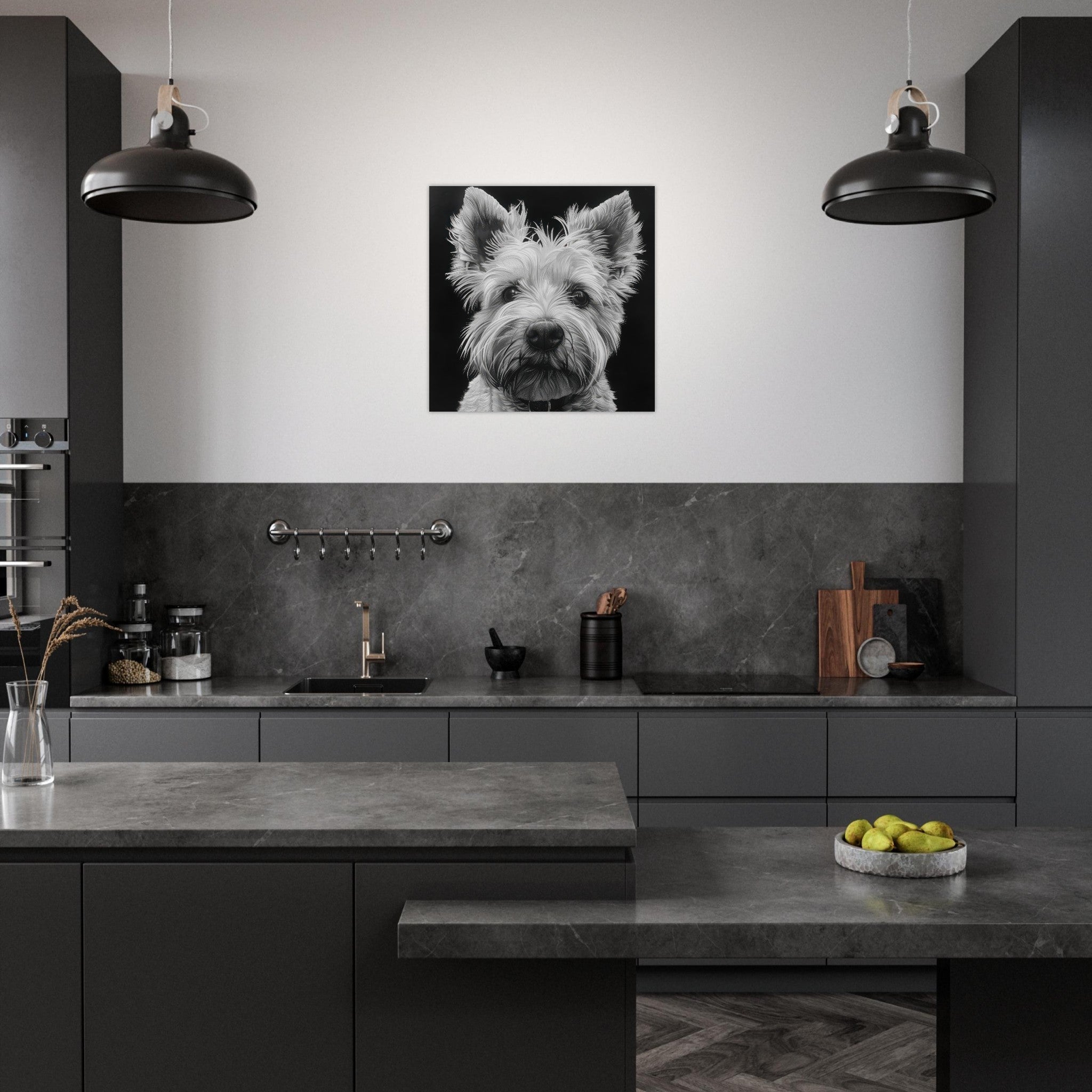 Aluminum Print Square - Dogs Westie Art - Shop Ai Art WebShop - Digital Art online Store