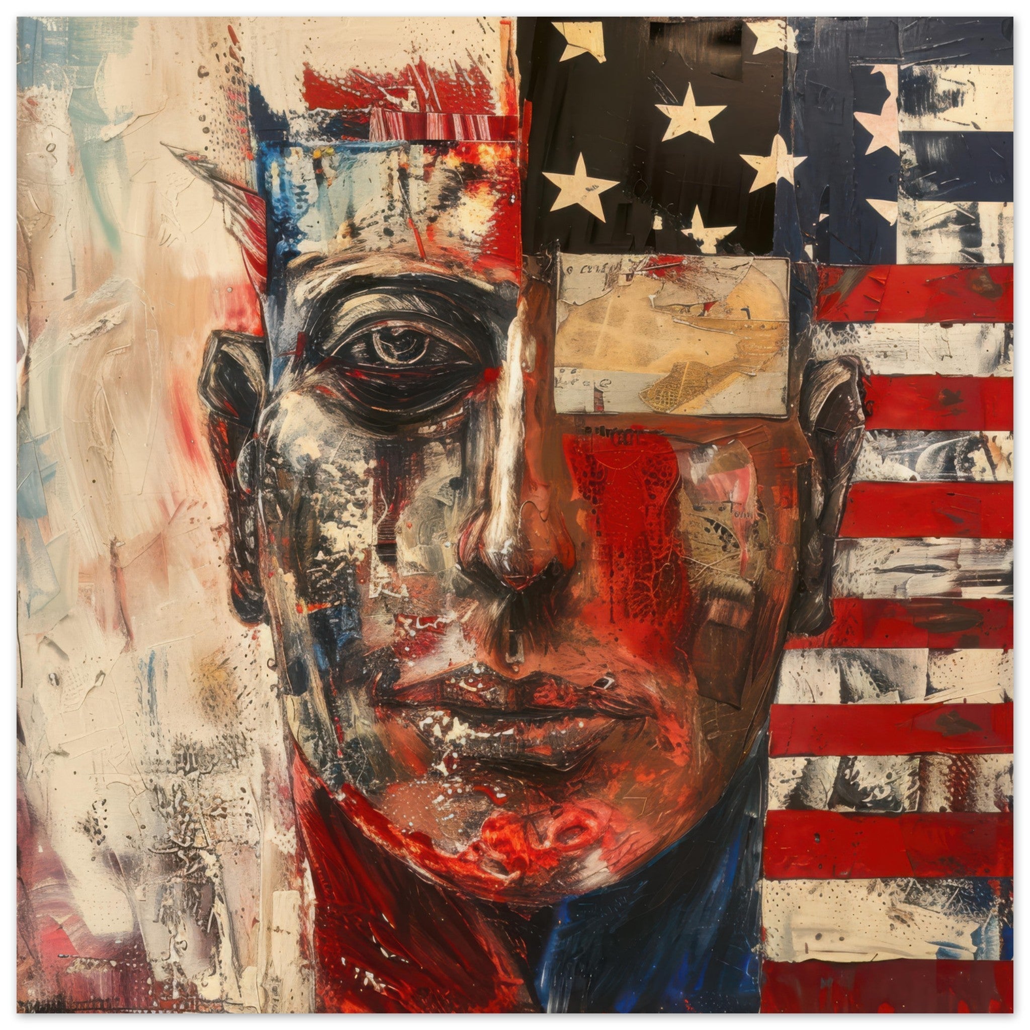 Aluminum Print Square - Expressionism art style American ancestors - Shop Ai Art WebShop - Digital Art online Store