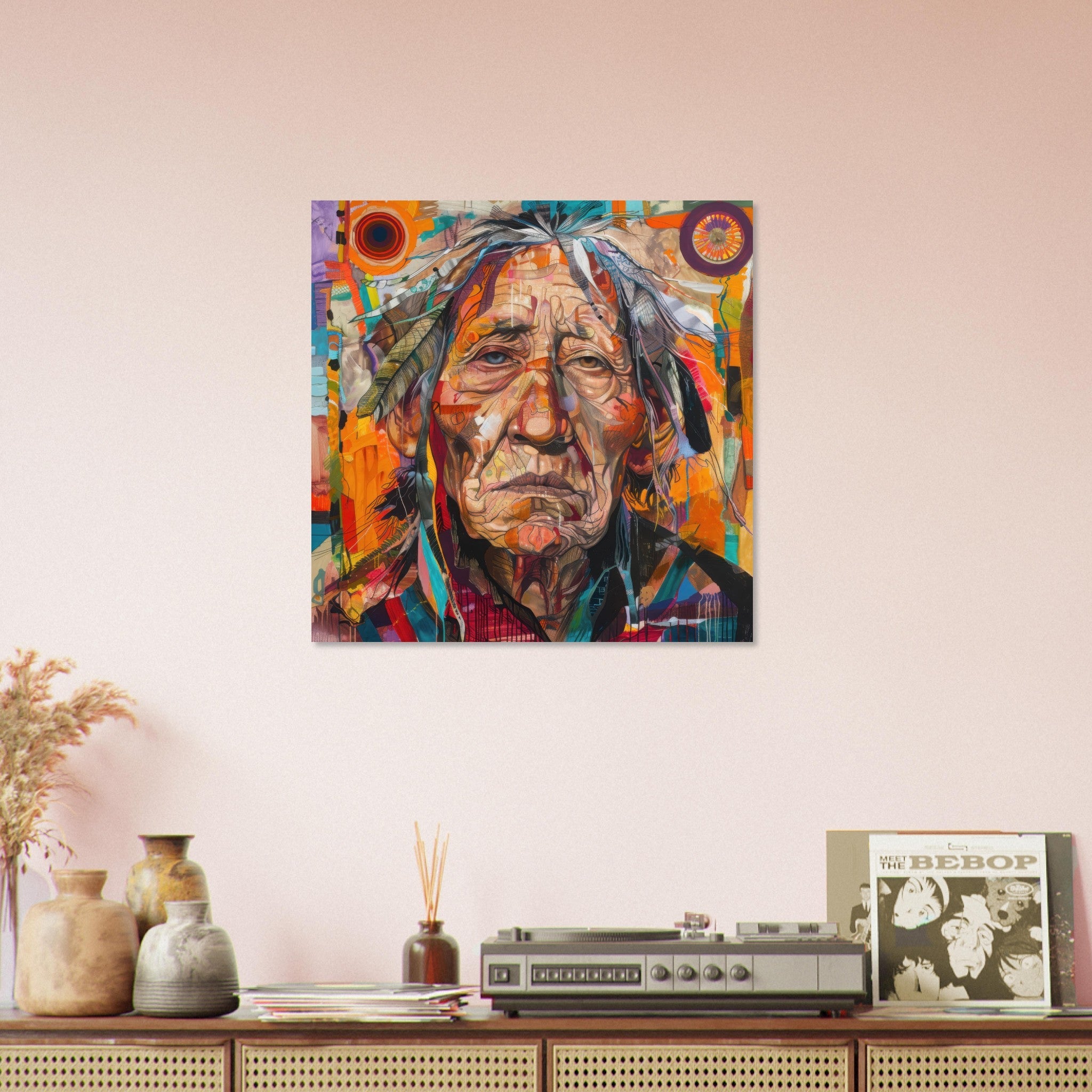 Aluminum Print Square - Expressionism art style American ancestors 3 - Shop Ai Art WebShop - Digital Art online Store
