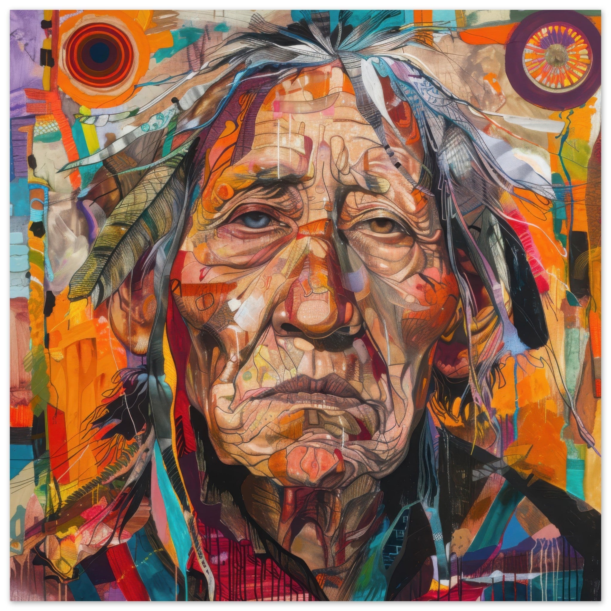 Aluminum Print Square - Expressionism art style American ancestors 3 - Shop Ai Art WebShop - Digital Art online Store