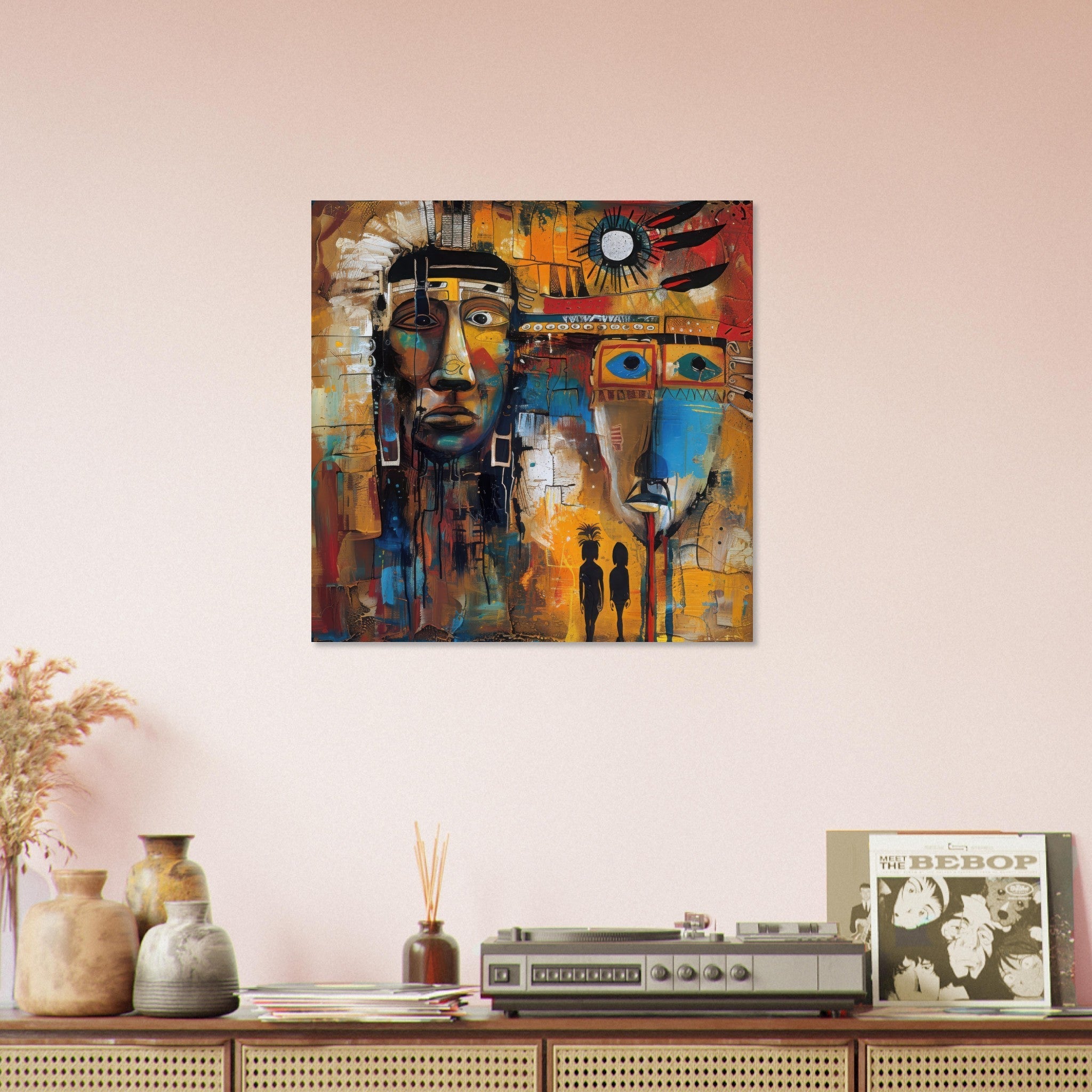 Aluminum Print Square - Expressionism art style Native Americans ancestors 4 - Shop Ai Art WebShop - Digital Art online Store