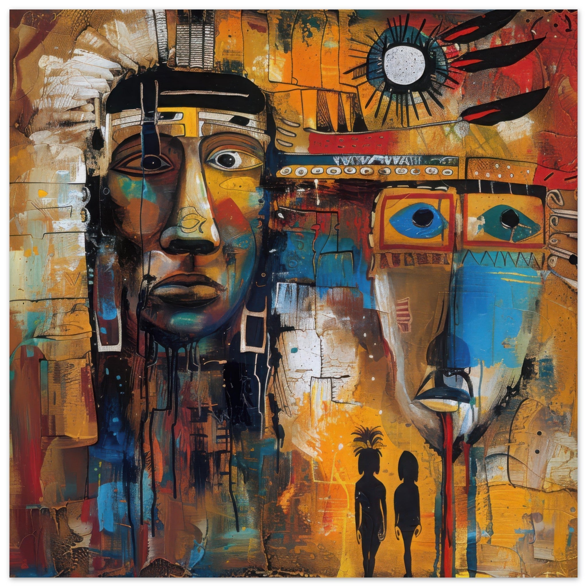 Aluminum Print Square - Expressionism art style Native Americans ancestors 4 - Shop Ai Art WebShop - Digital Art online Store