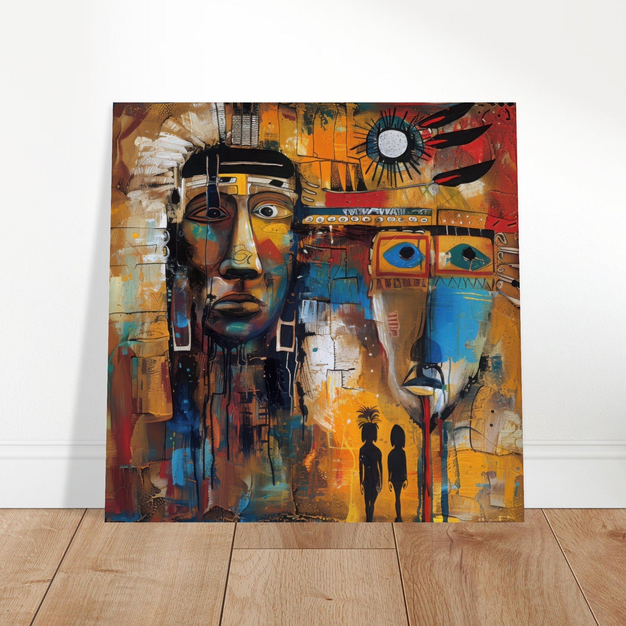 Aluminum Print Square - Expressionism art style Native Americans ancestors 4 - Shop Ai Art WebShop - Digital Art online Store