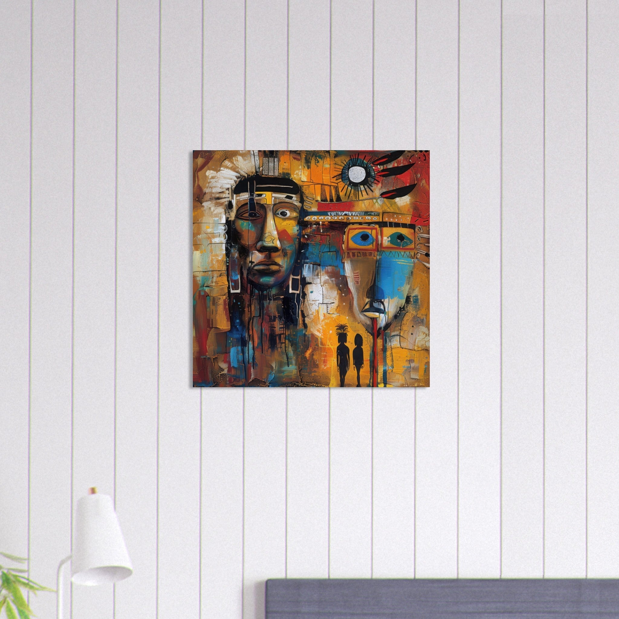 Aluminum Print Square - Expressionism art style Native Americans ancestors 4 - Shop Ai Art WebShop - Digital Art online Store