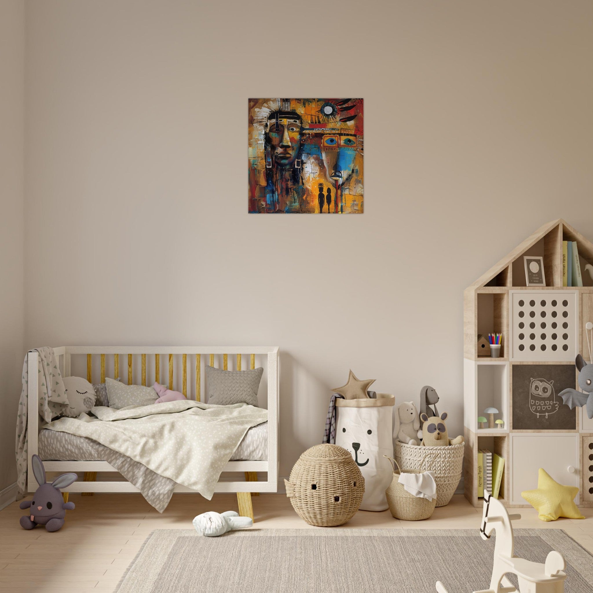 Aluminum Print Square - Expressionism art style Native Americans ancestors 4 - Shop Ai Art WebShop - Digital Art online Store