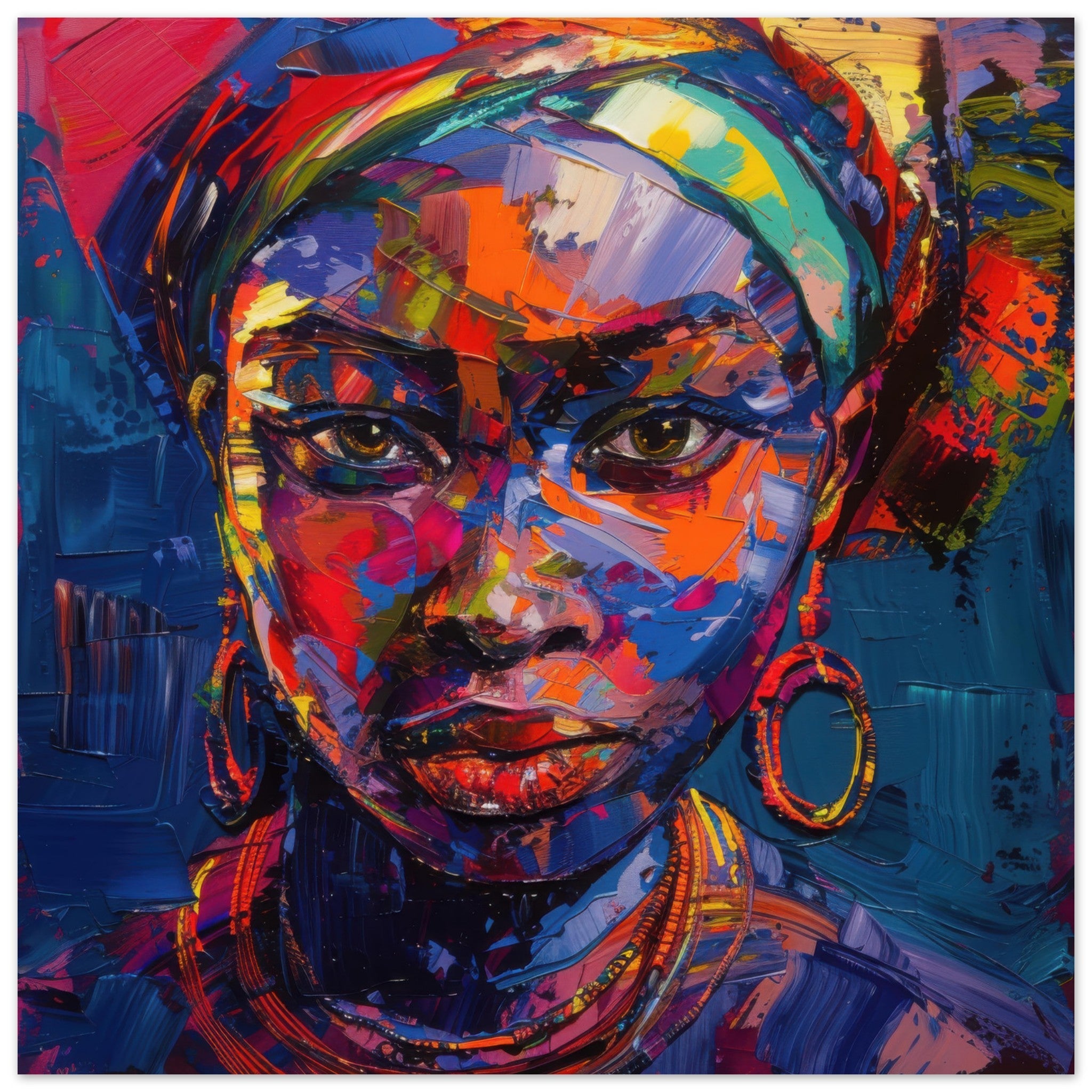 Aluminum Print Square - Expressionism art style Ugandas ancestors female - Shop Ai Art WebShop - Digital Art online Store