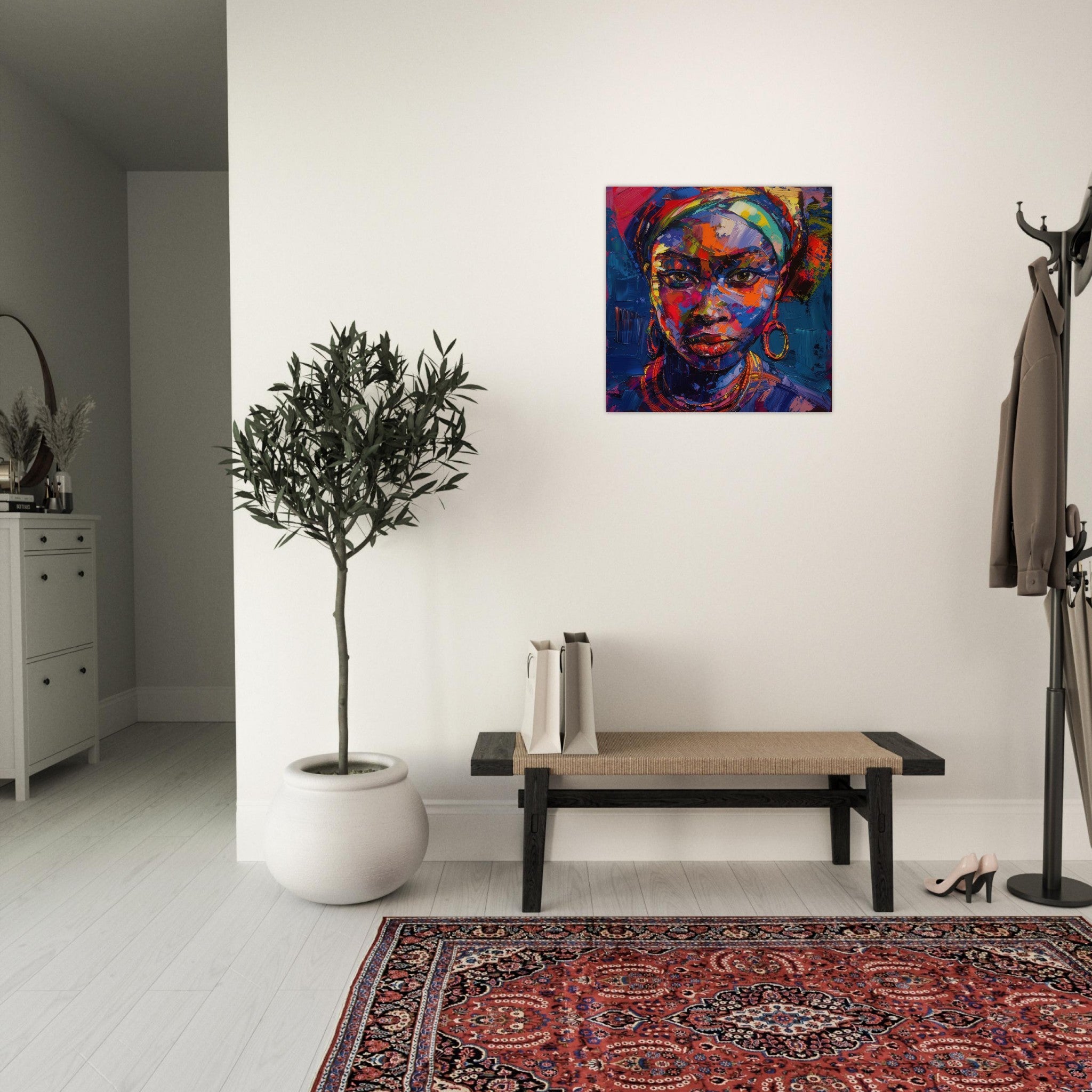 Aluminum Print Square - Expressionism art style Ugandas ancestors female - Shop Ai Art WebShop - Digital Art online Store
