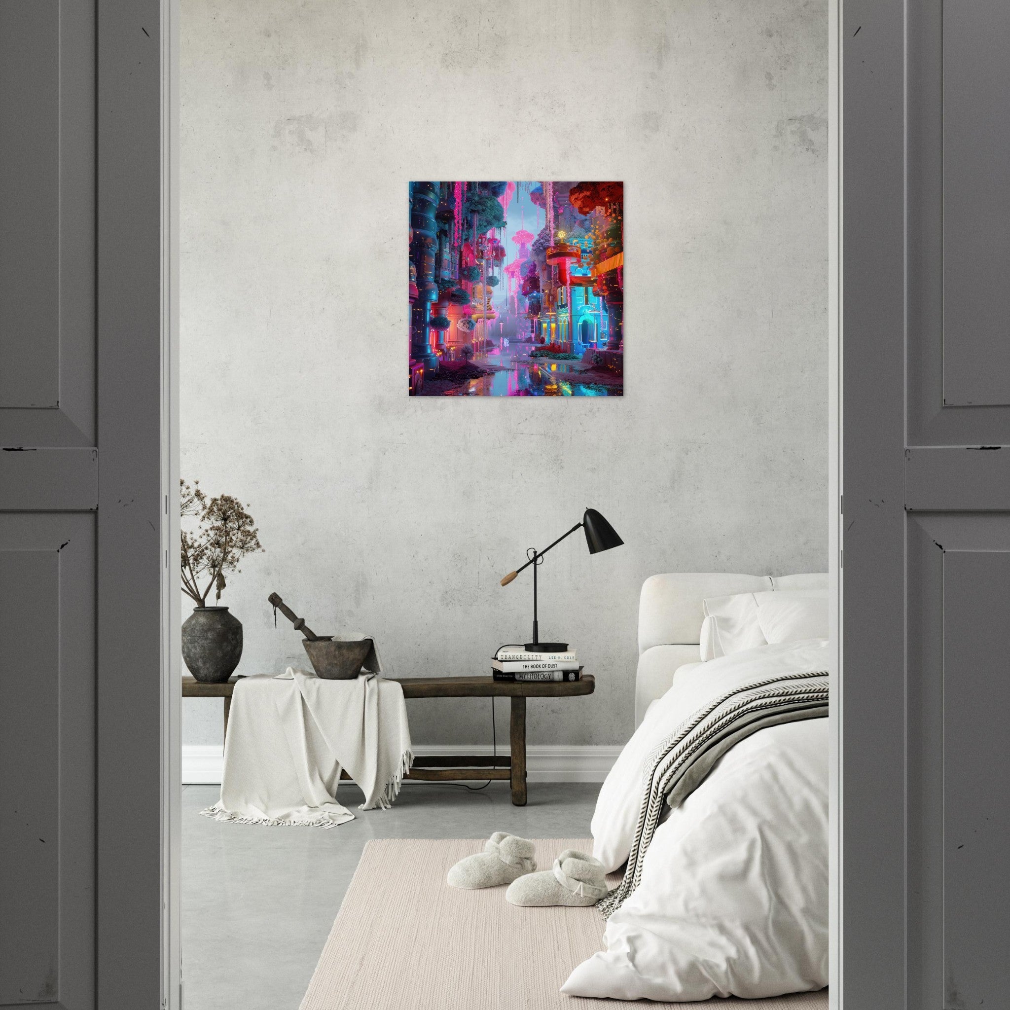 Aluminum Print Square - Fluorescent Fantasy World 5 - Shop Ai Art WebShop - Digital Art online Store