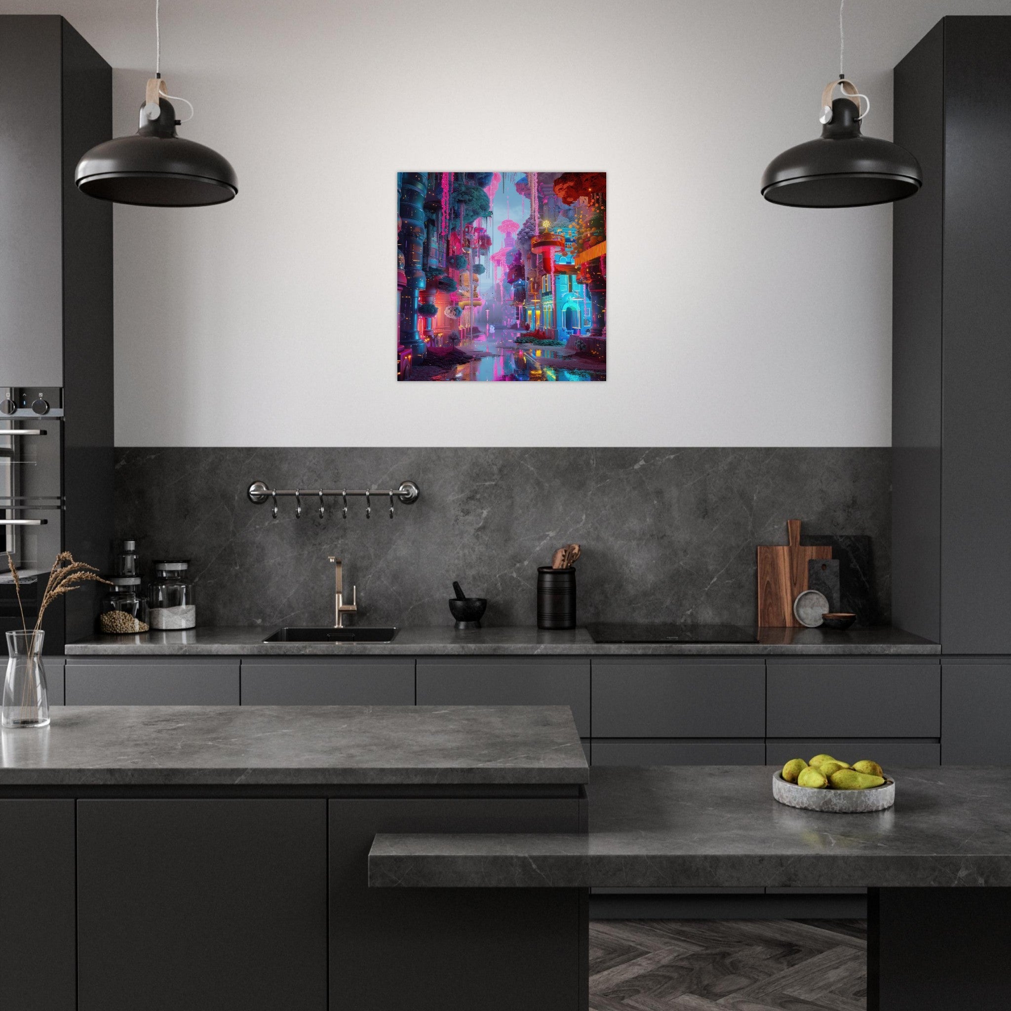 Aluminum Print Square - Fluorescent Fantasy World 5 - Shop Ai Art WebShop - Digital Art online Store