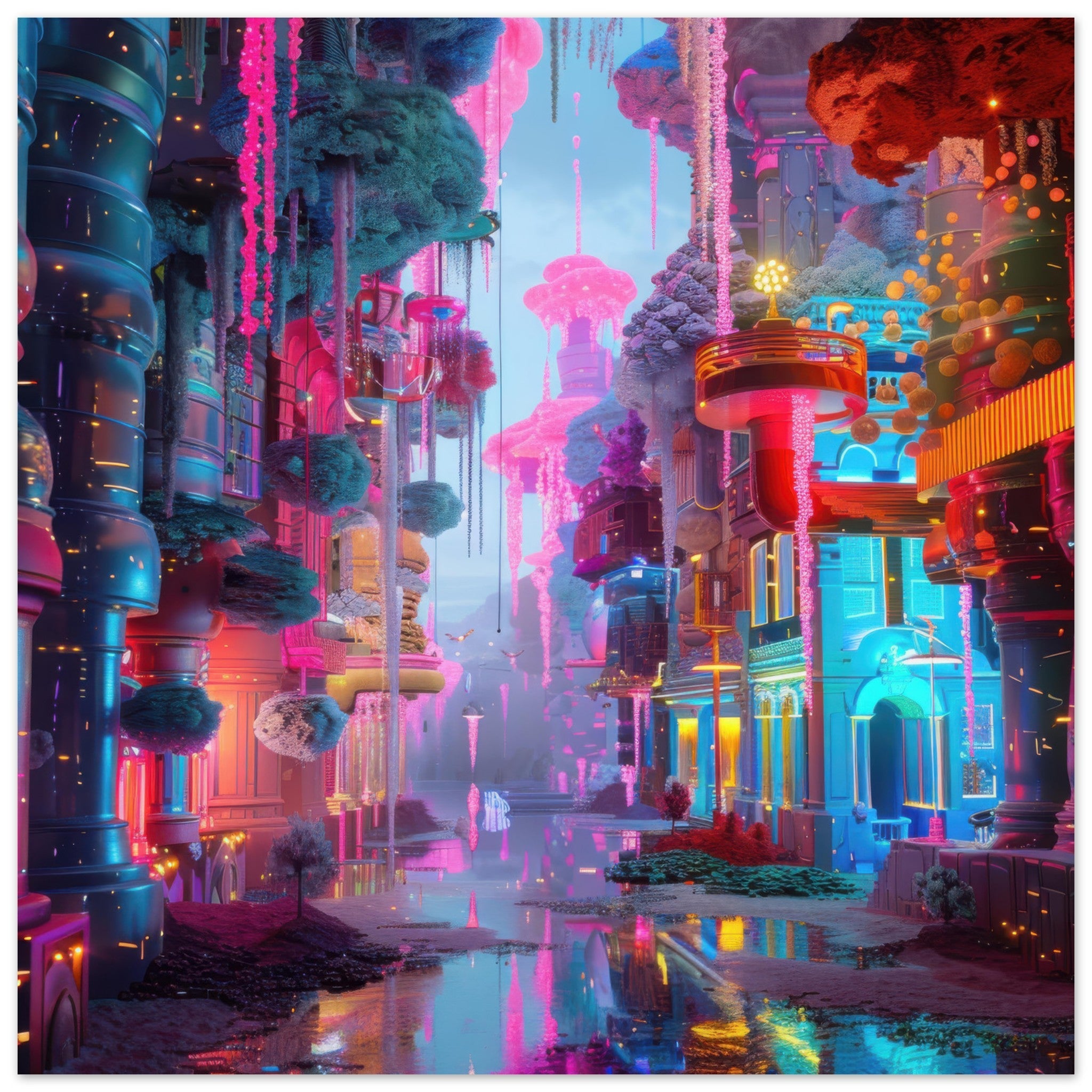 Aluminum Print Square - Fluorescent Fantasy World 5 - Shop Ai Art WebShop - Digital Art online Store