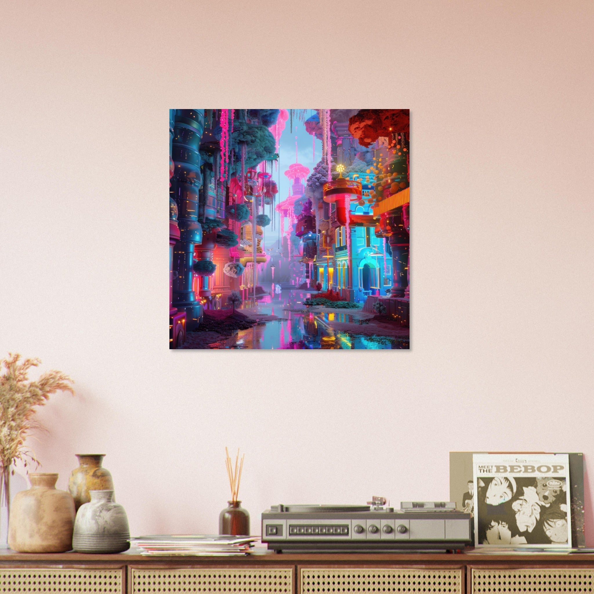 Aluminum Print Square - Fluorescent Fantasy World 5 - Shop Ai Art WebShop - Digital Art online Store