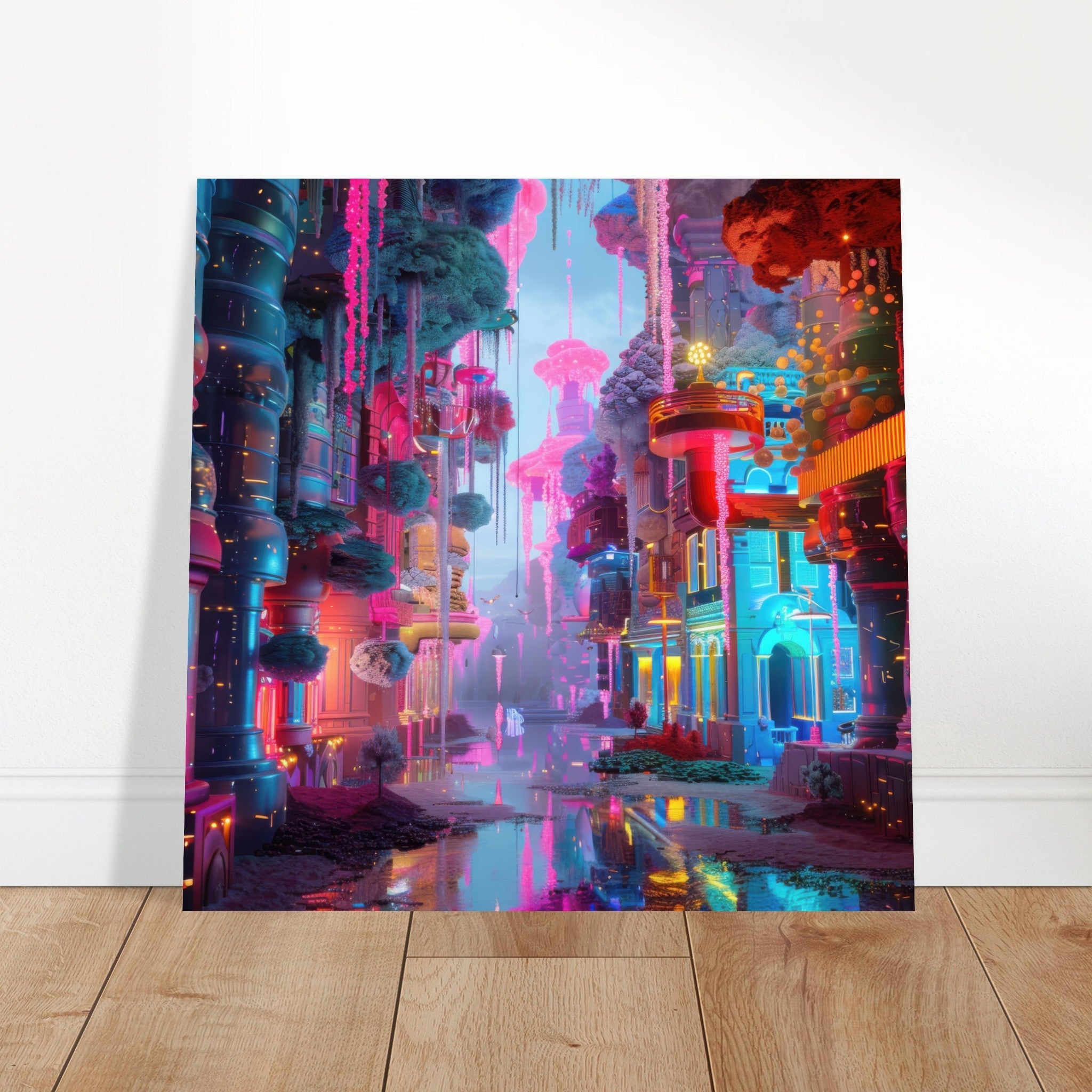 Aluminum Print Square - Fluorescent Fantasy World 5 - Shop Ai Art WebShop - Digital Art online Store