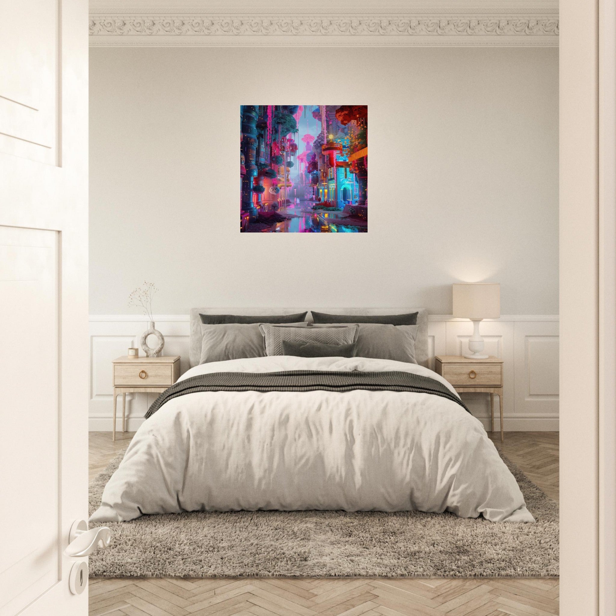 Aluminum Print Square - Fluorescent Fantasy World 5 - Shop Ai Art WebShop - Digital Art online Store