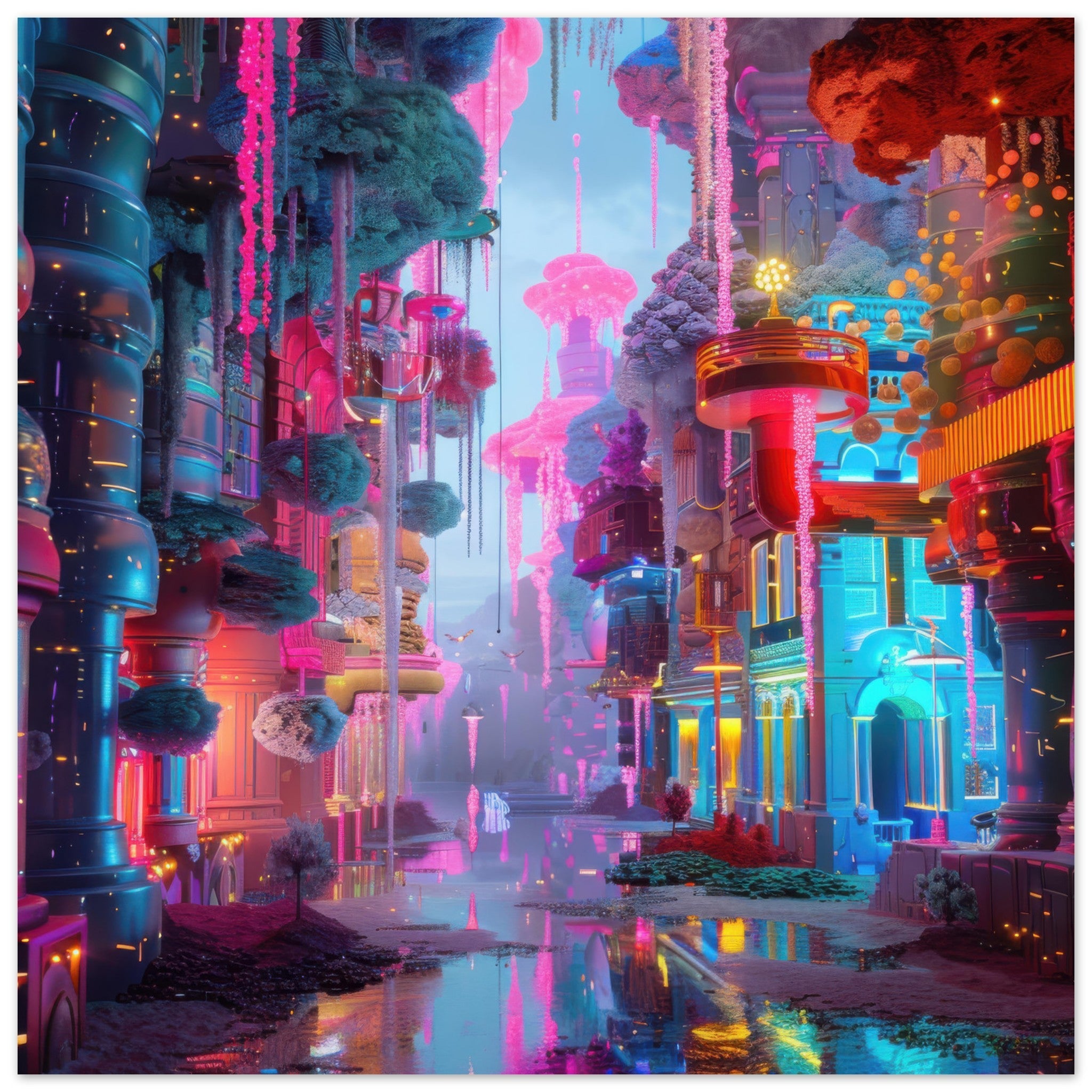 Aluminum Print Square - Fluorescent Fantasy World 5 - Shop Ai Art WebShop - Digital Art online Store