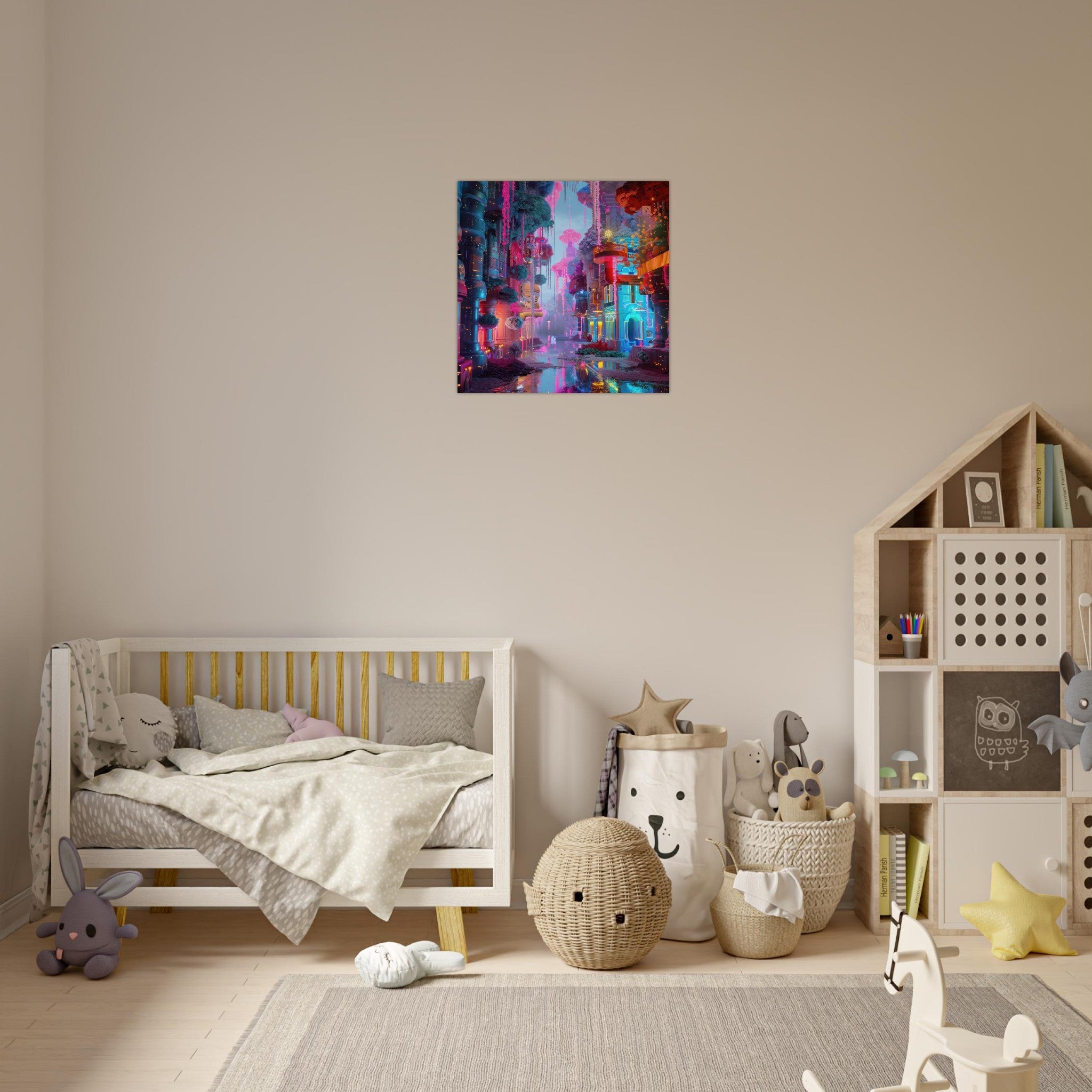 Aluminum Print Square - Fluorescent Fantasy World 5 - Shop Ai Art WebShop - Digital Art online Store