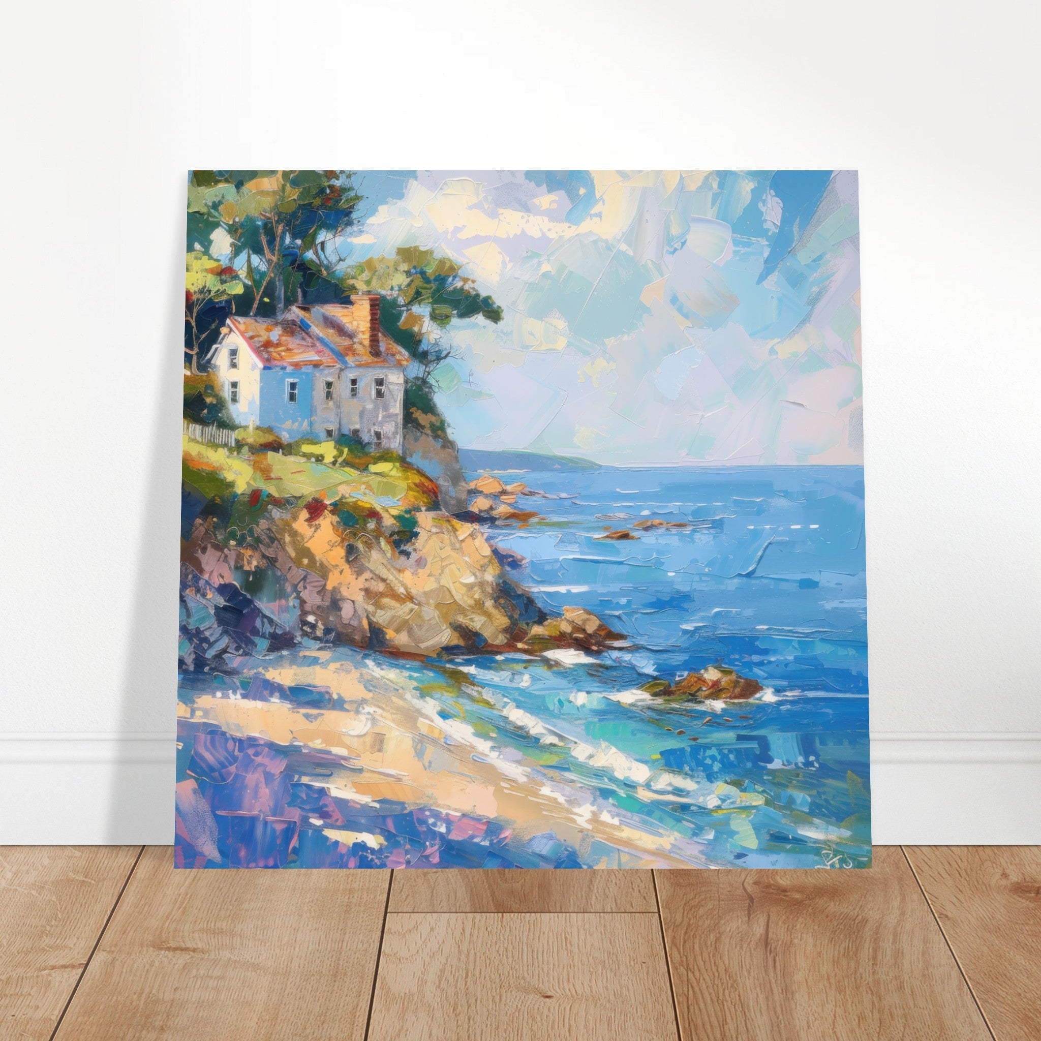 Aluminum Print Square - Impressionism coastal style beach feeling 1 - Shop Ai Art WebShop - Digital Art online Store