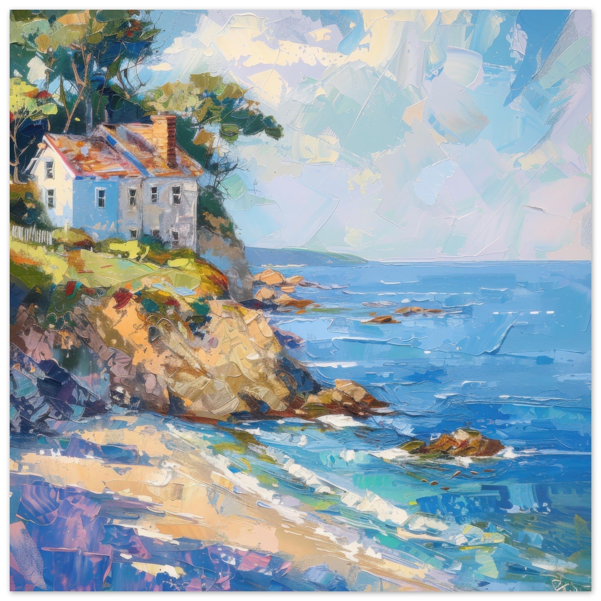 Aluminum Print Square - Impressionism coastal style beach feeling 1 - Shop Ai Art WebShop - Digital Art online Store