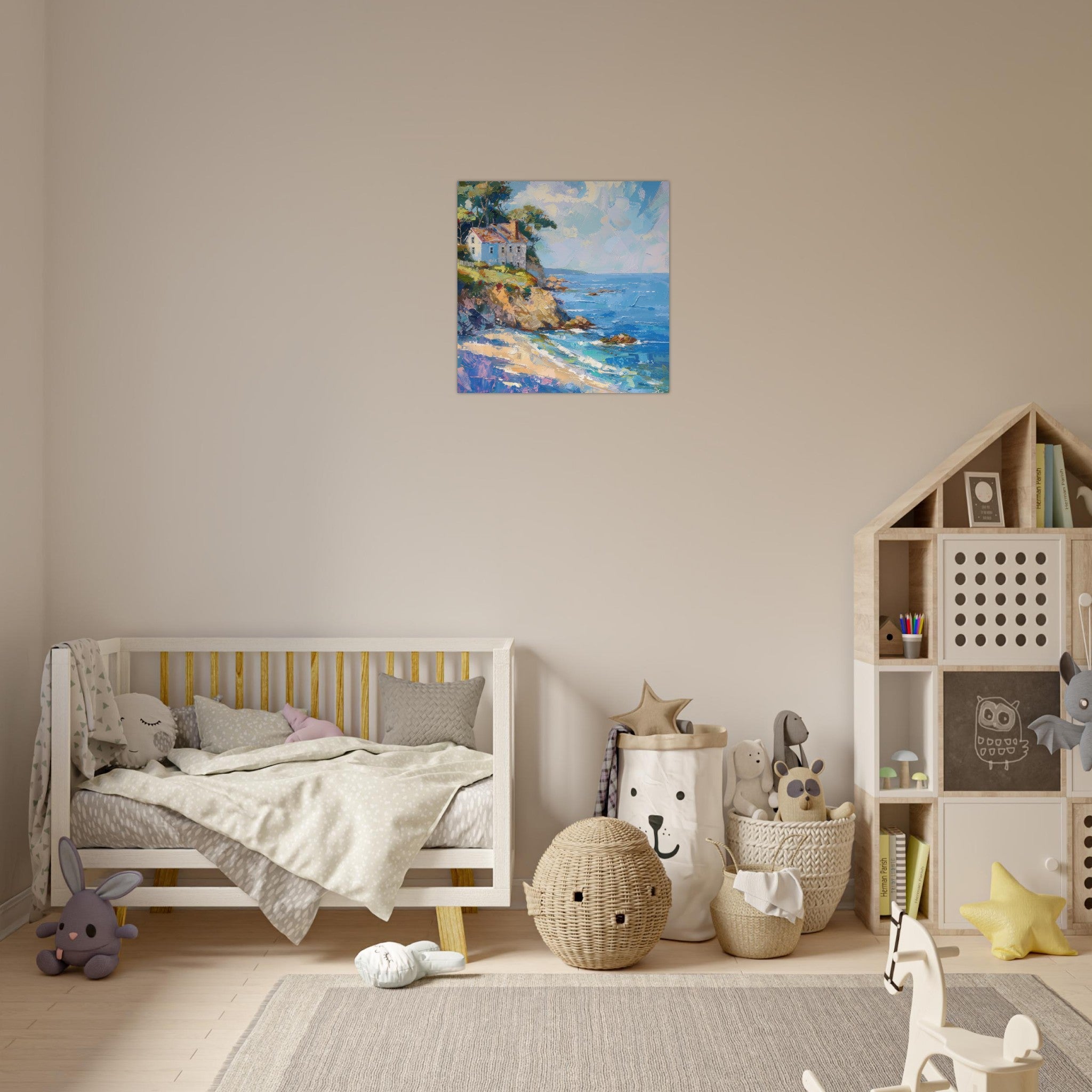 Aluminum Print Square - Impressionism coastal style beach feeling 1 - Shop Ai Art WebShop - Digital Art online Store