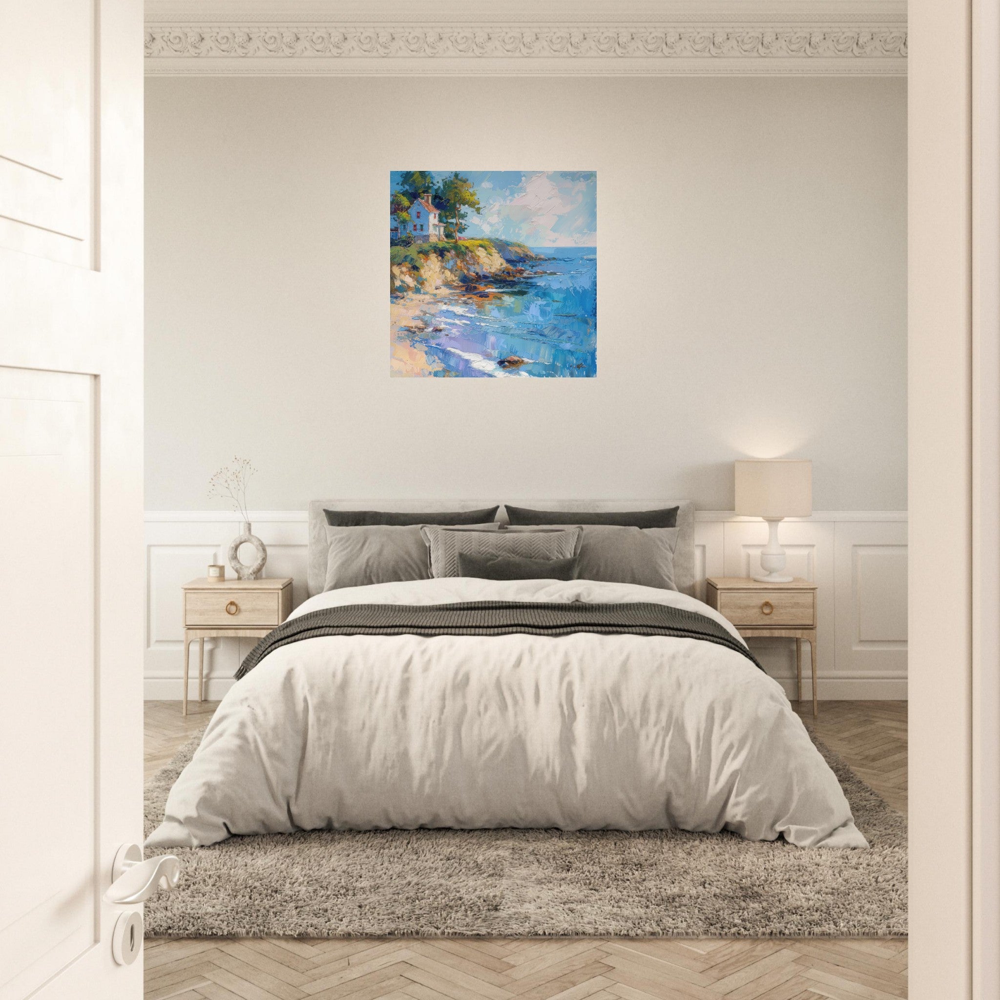 Aluminum Print Square - Impressionism coastal style beach feeling 5 - Shop Ai Art WebShop - Digital Art online Store