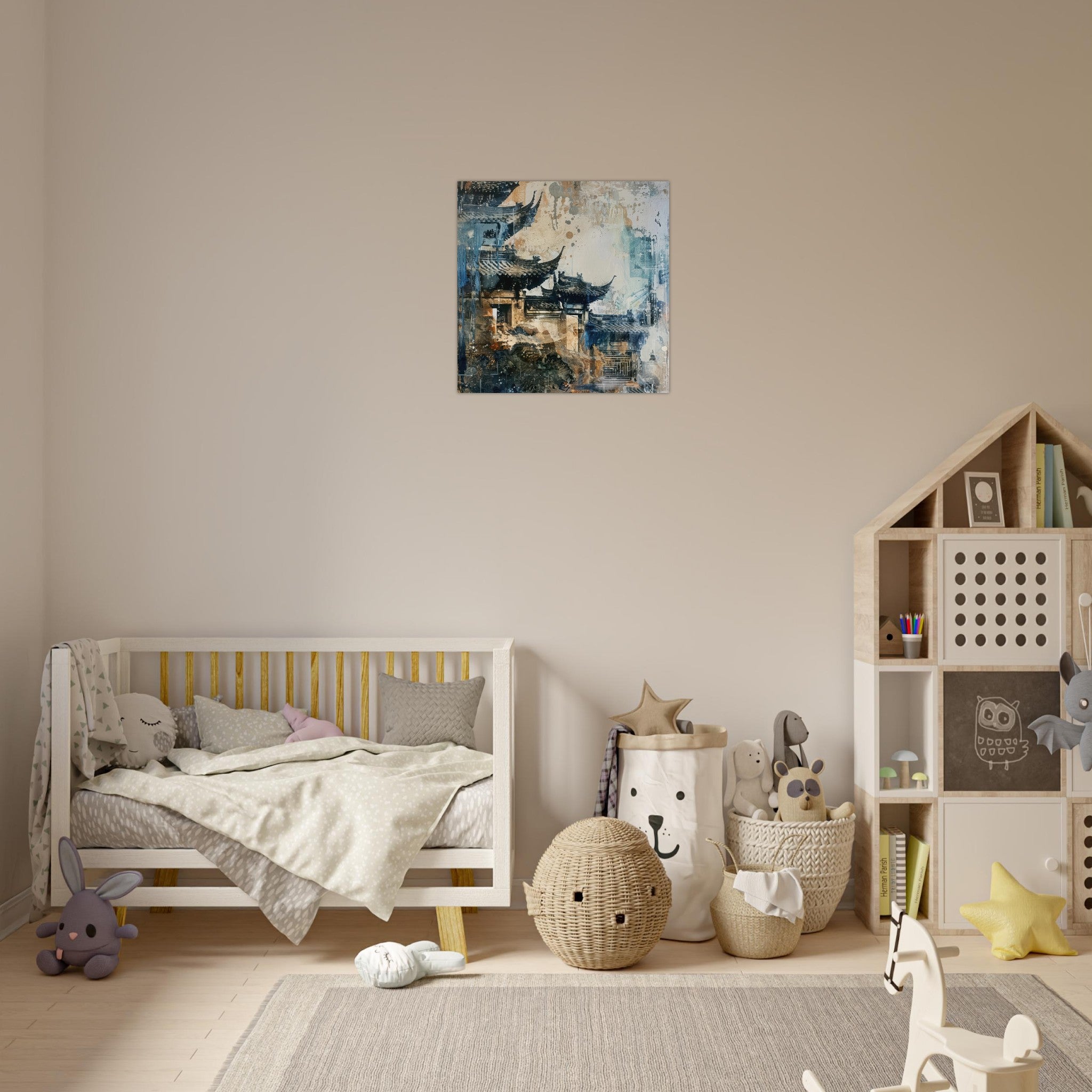 Aluminum Print Square - Old culture of China in abstract style 5 - Shop Ai Art WebShop - Digital Art online Store