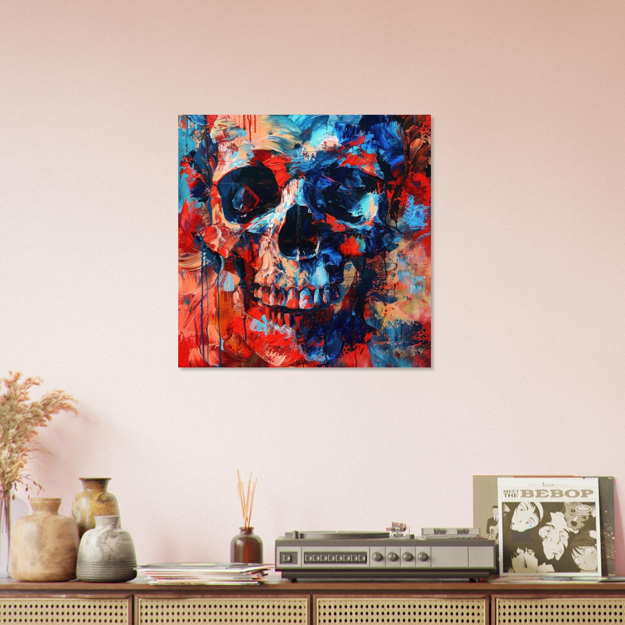 Aluminum Print Square - Skull and Bones abstract art style - Shop Ai Art WebShop - Digital Art online Store