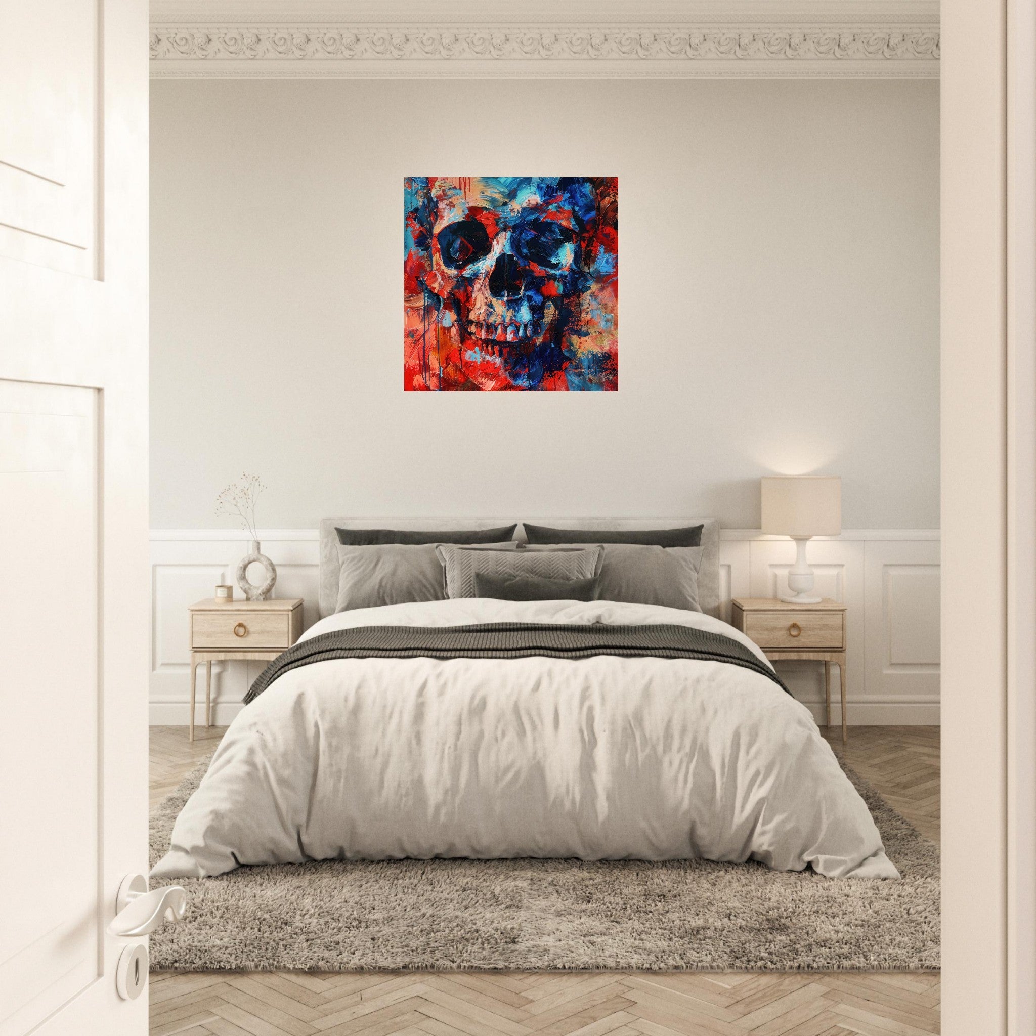 Aluminum Print Square - Skull and Bones abstract art style - Shop Ai Art WebShop - Digital Art online Store