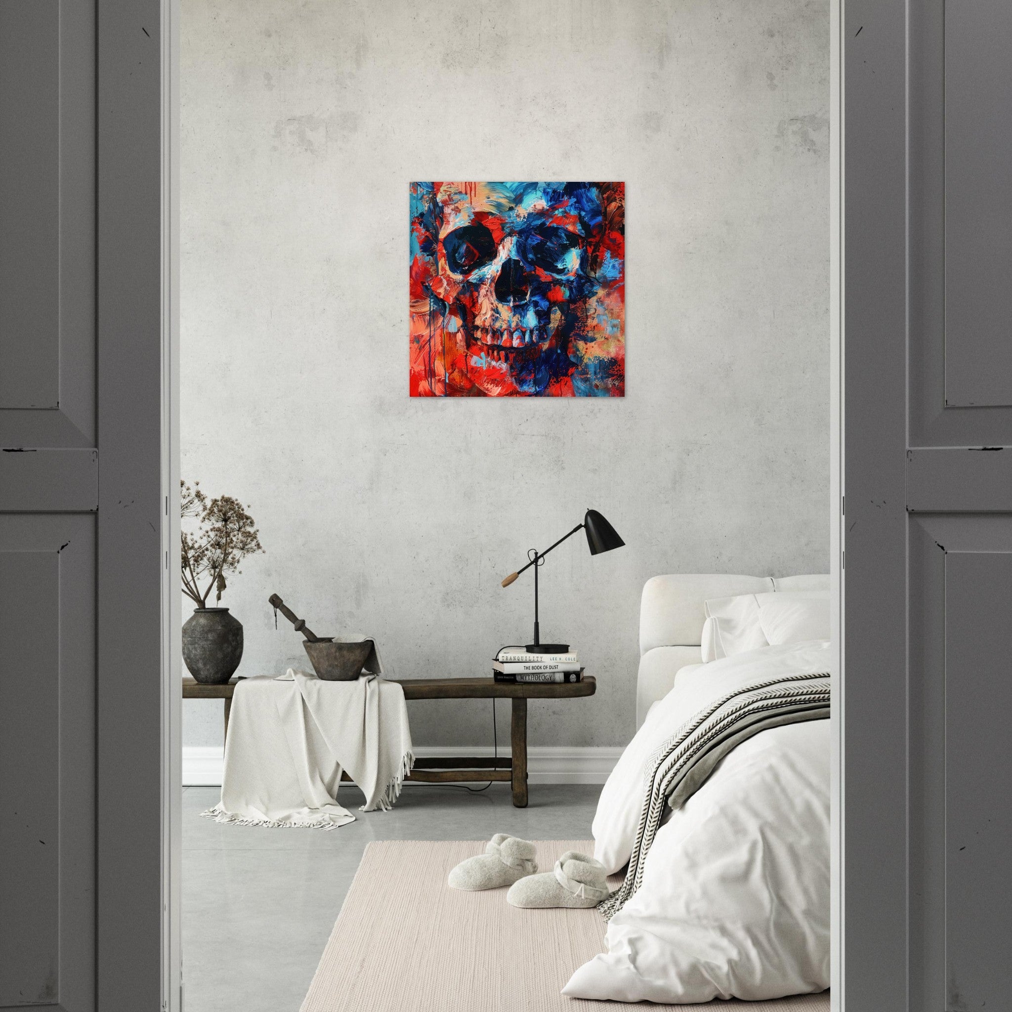 Aluminum Print Square - Skull and Bones abstract art style - Shop Ai Art WebShop - Digital Art online Store