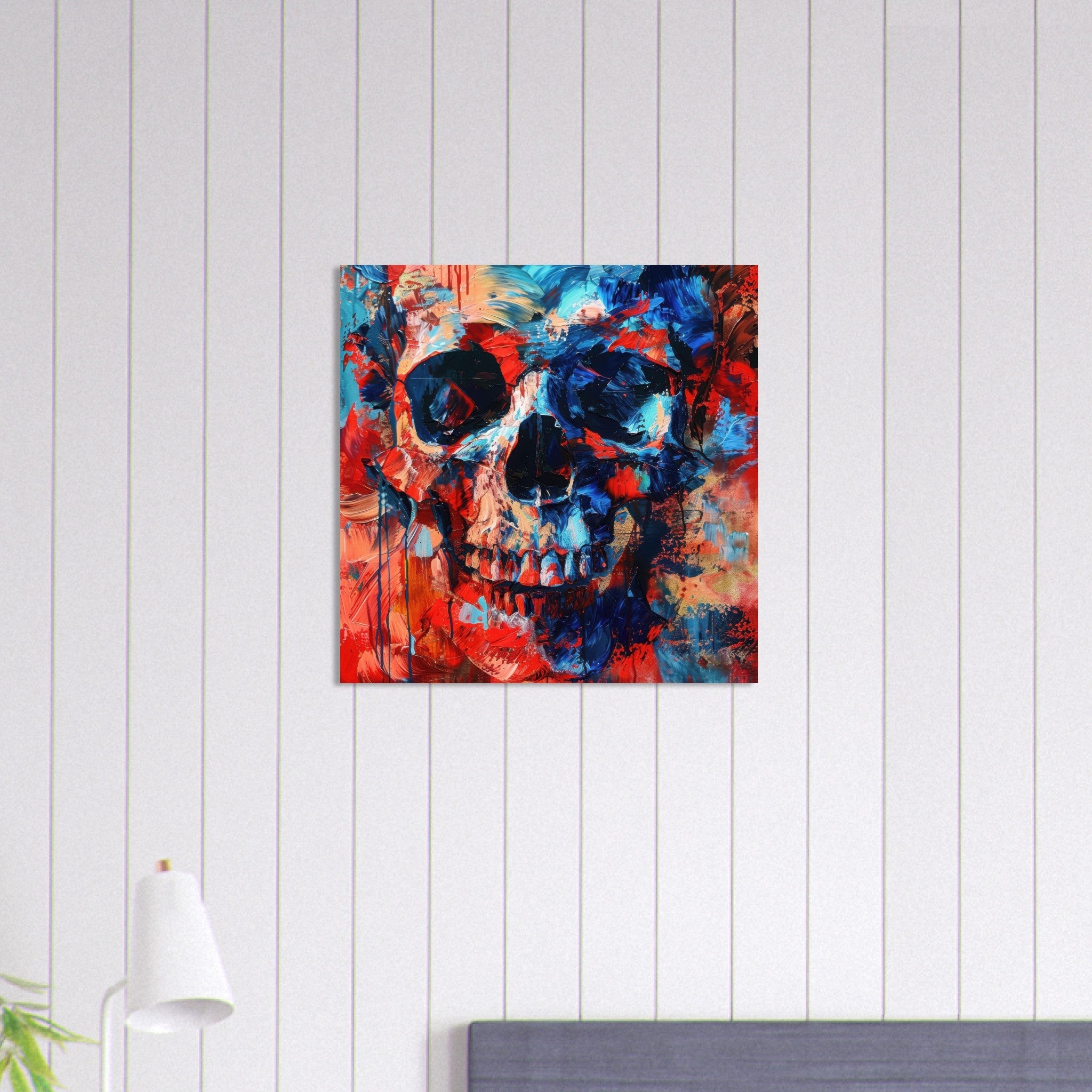 Aluminum Print Square - Skull and Bones abstract art style - Shop Ai Art WebShop - Digital Art online Store