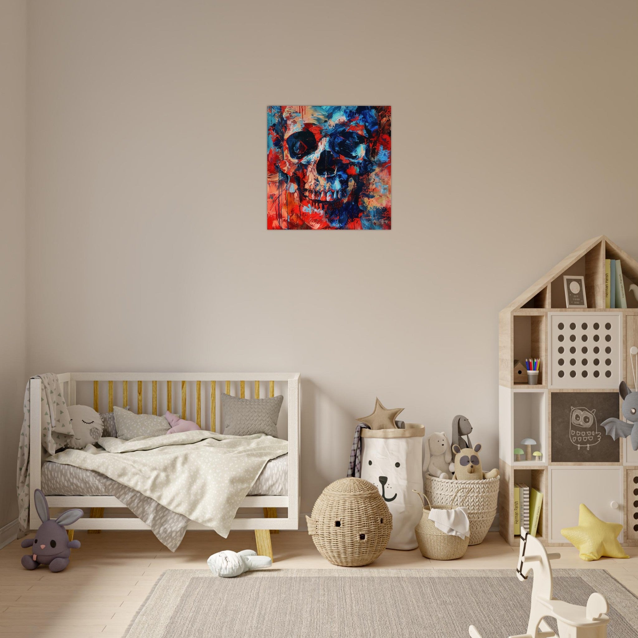 Aluminum Print Square - Skull and Bones abstract art style - Shop Ai Art WebShop - Digital Art online Store
