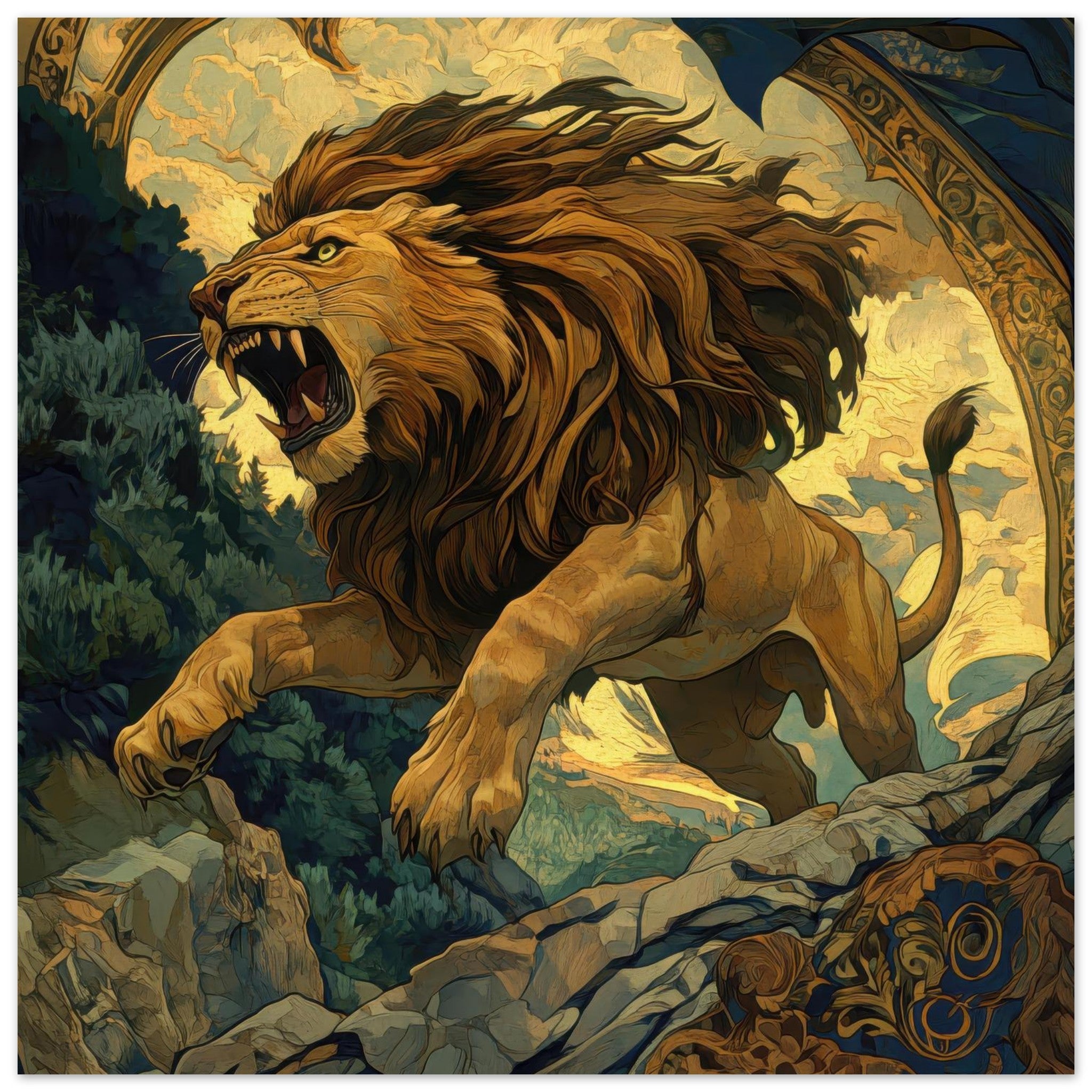Aluminum Print Square - The Nemean Lion - Shop Ai Art WebShop - Digital Art online Store