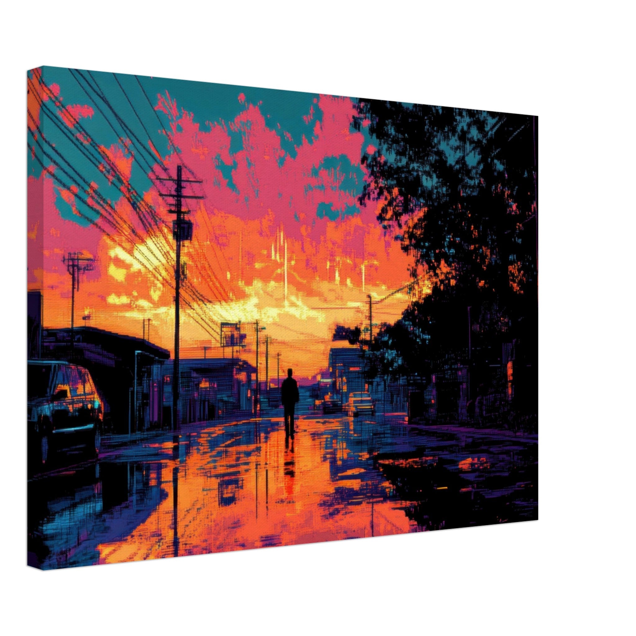 Canvas Landscape - A city where neon lights create impossible rifle 3 - Ai Art Force