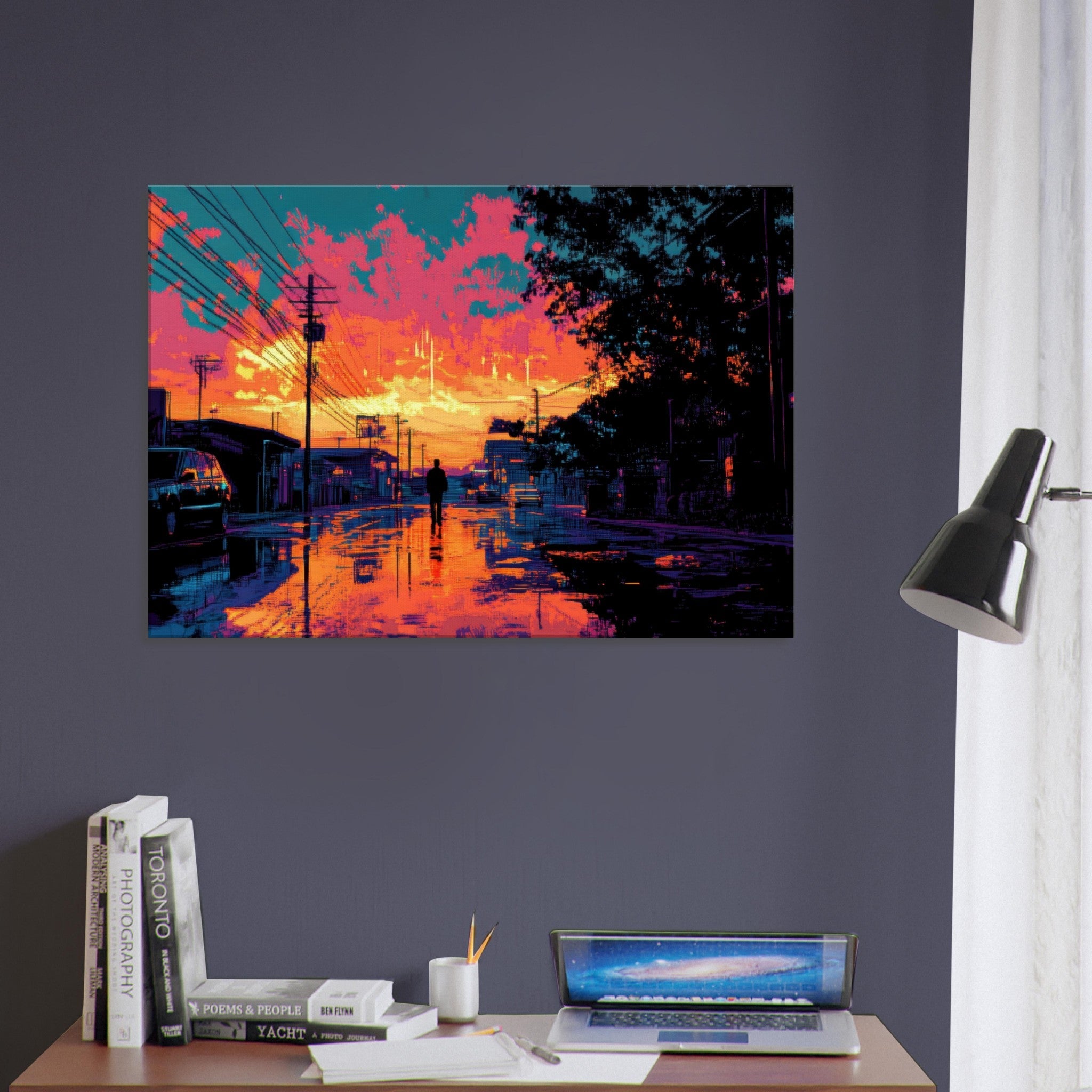Canvas Landscape - A city where neon lights create impossible rifle 3 - Ai Art Force