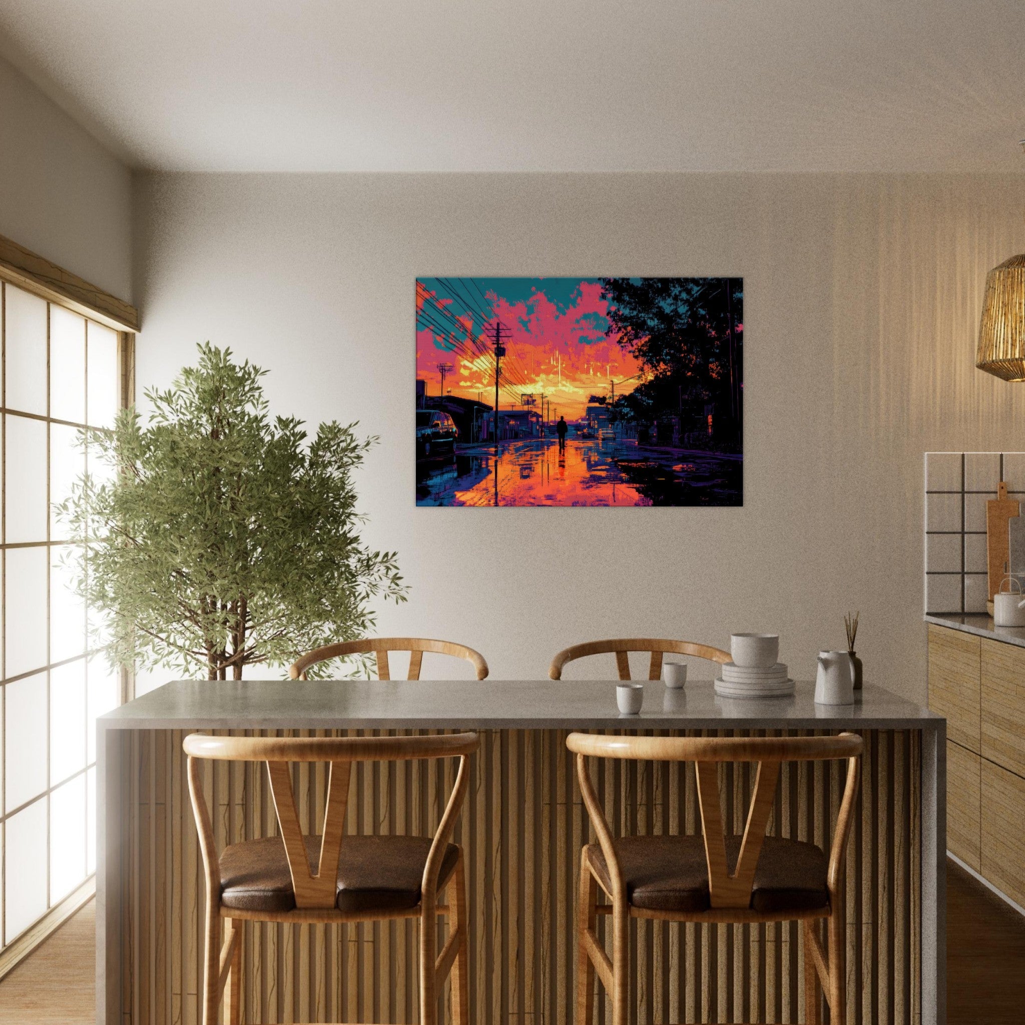 Canvas Landscape - A city where neon lights create impossible rifle 3 - Ai Art Force