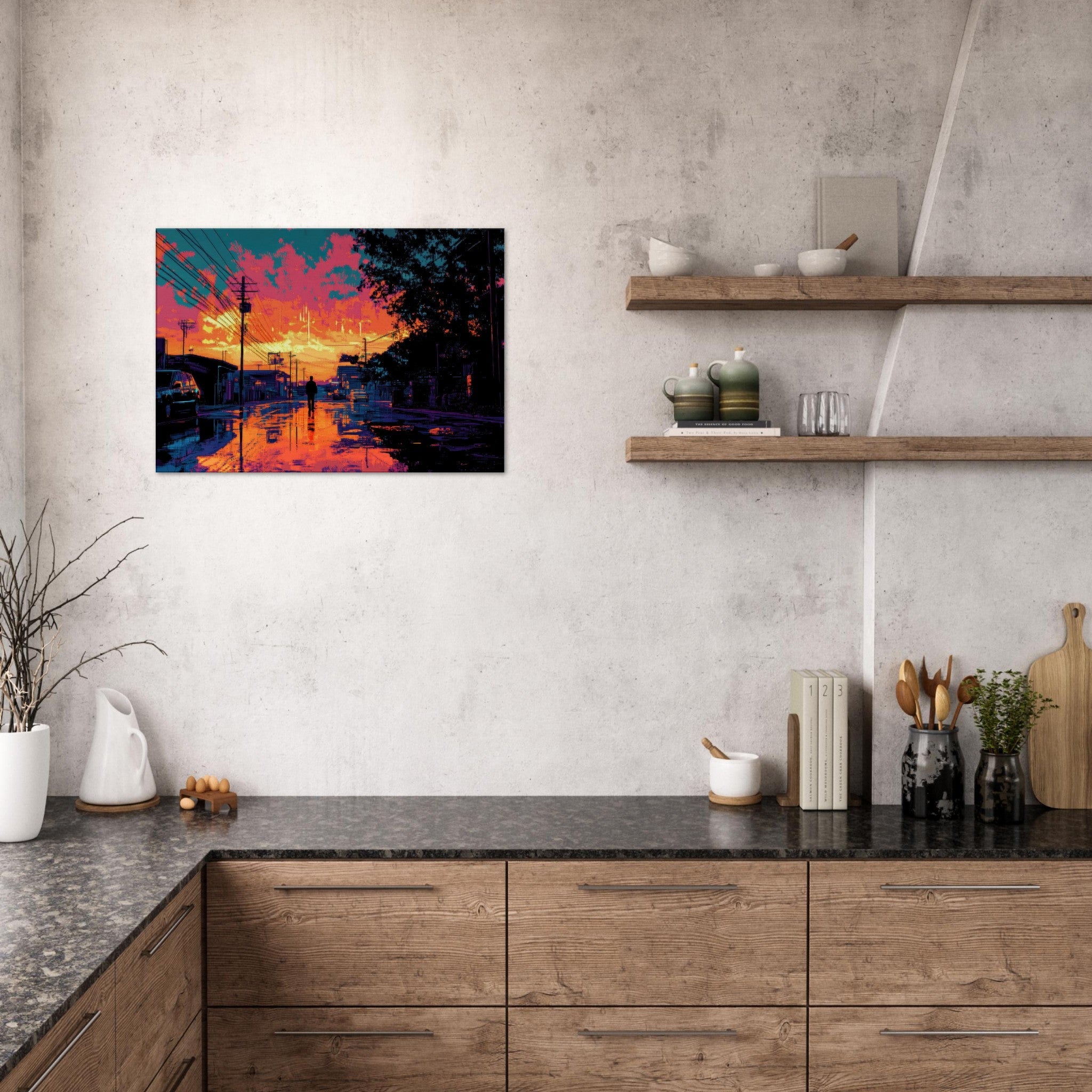 Canvas Landscape - A city where neon lights create impossible rifle 3 - Ai Art Force