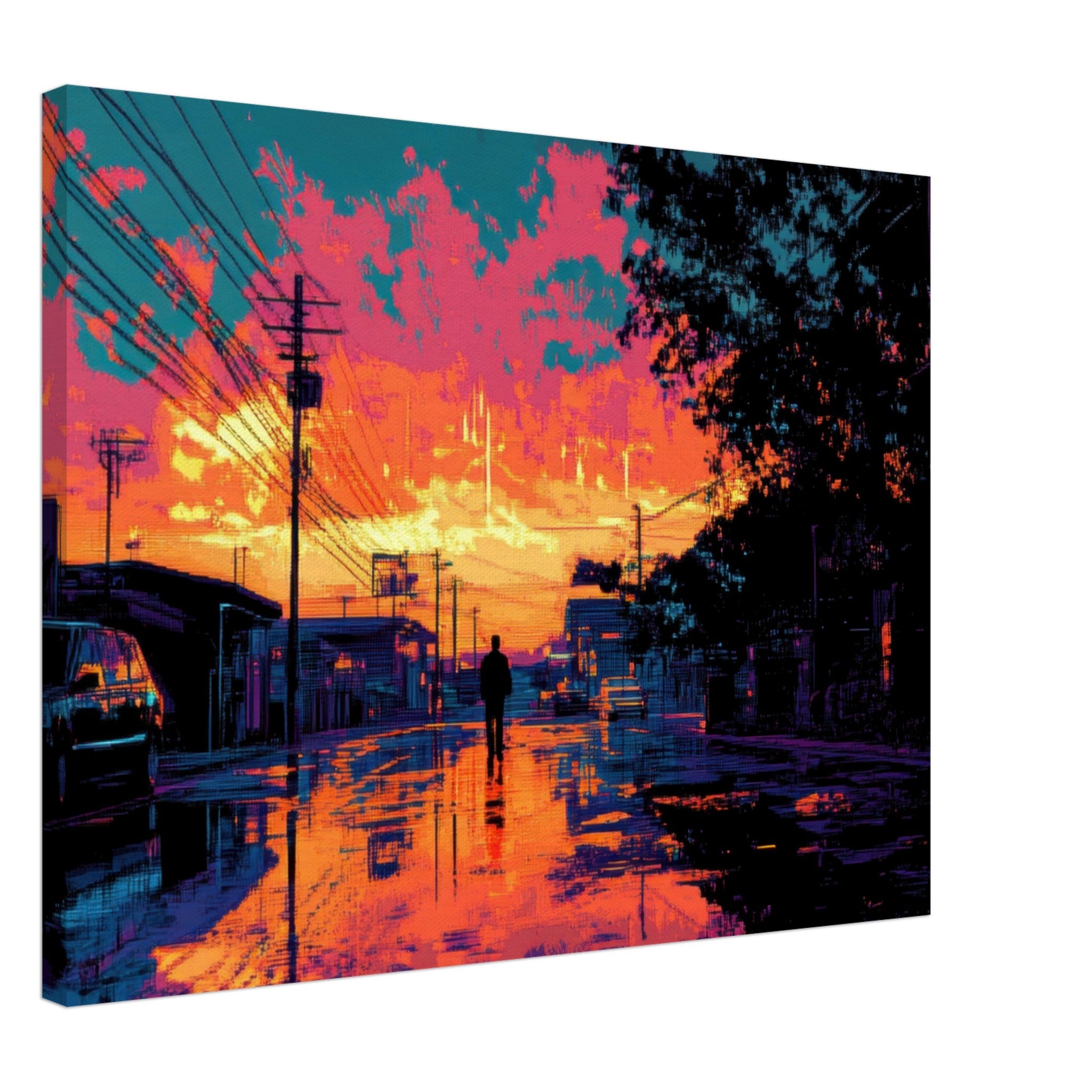 Canvas Landscape - A city where neon lights create impossible rifle 3 - Ai Art Force