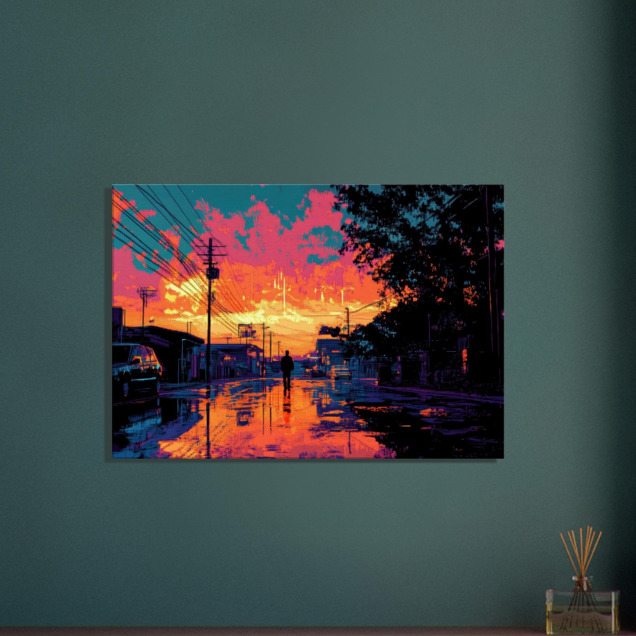 Canvas Landscape - A city where neon lights create impossible rifle 3 - Ai Art Force