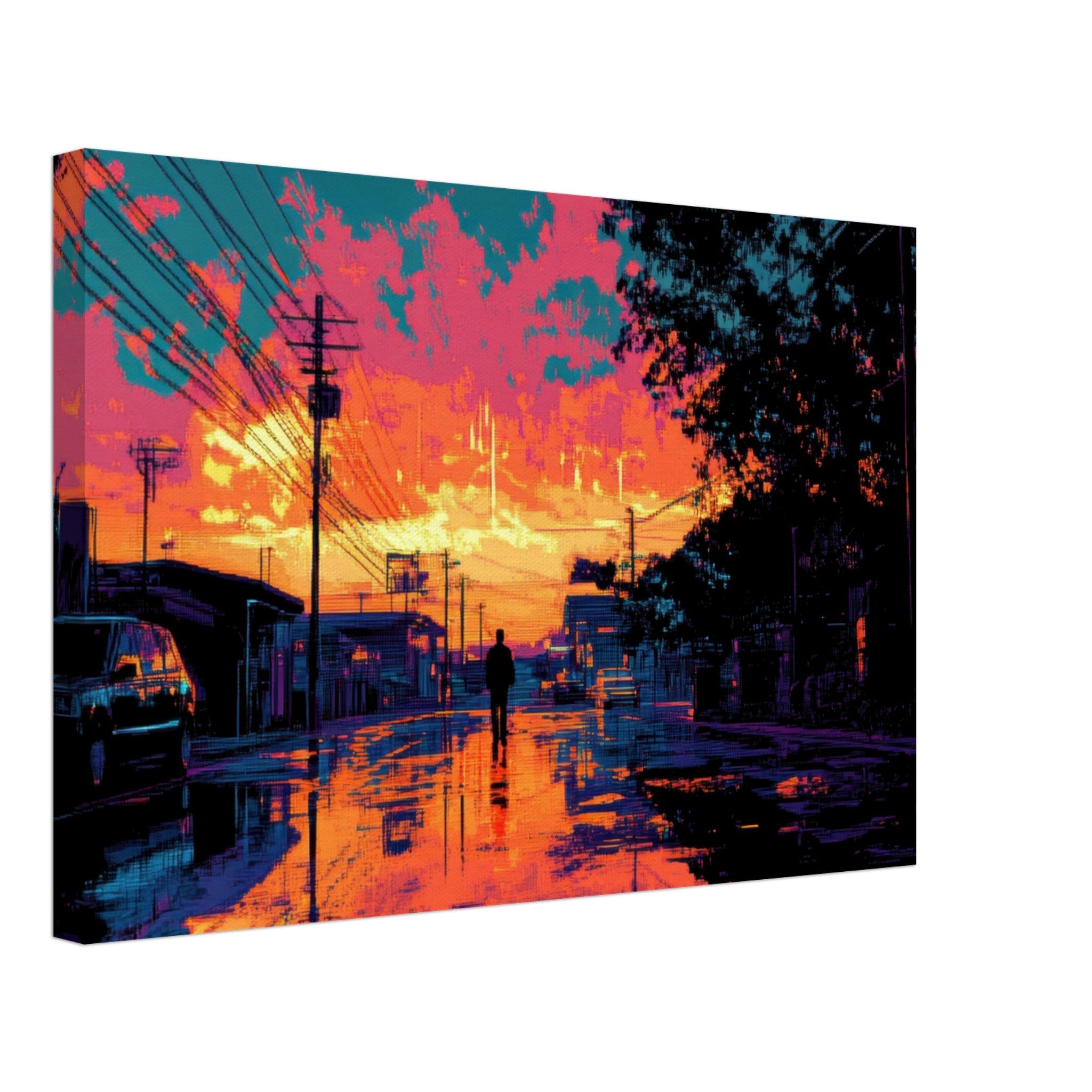 Canvas Landscape - A city where neon lights create impossible rifle 3 - Ai Art Force