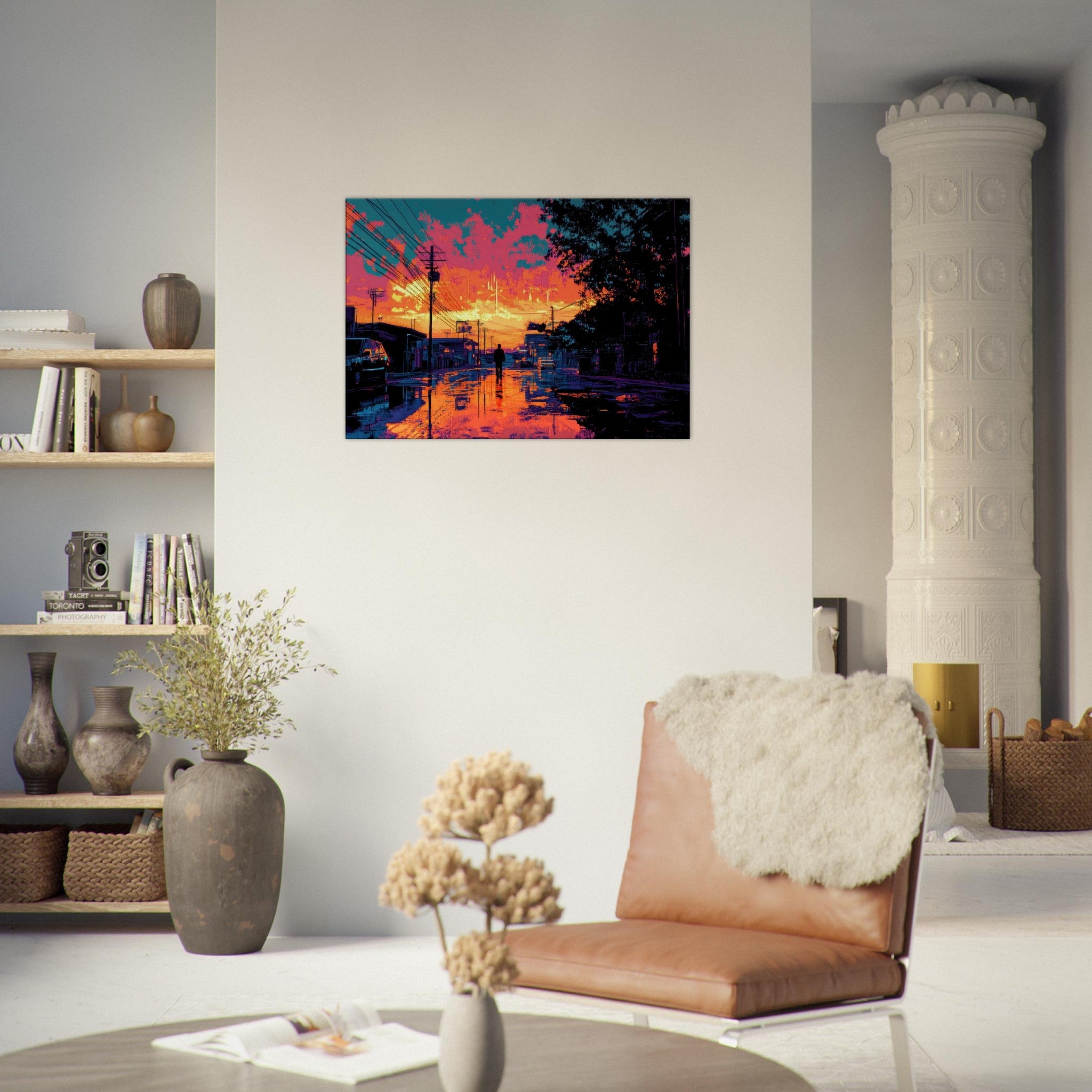 Canvas Landscape - A city where neon lights create impossible rifle 3 - Ai Art Force
