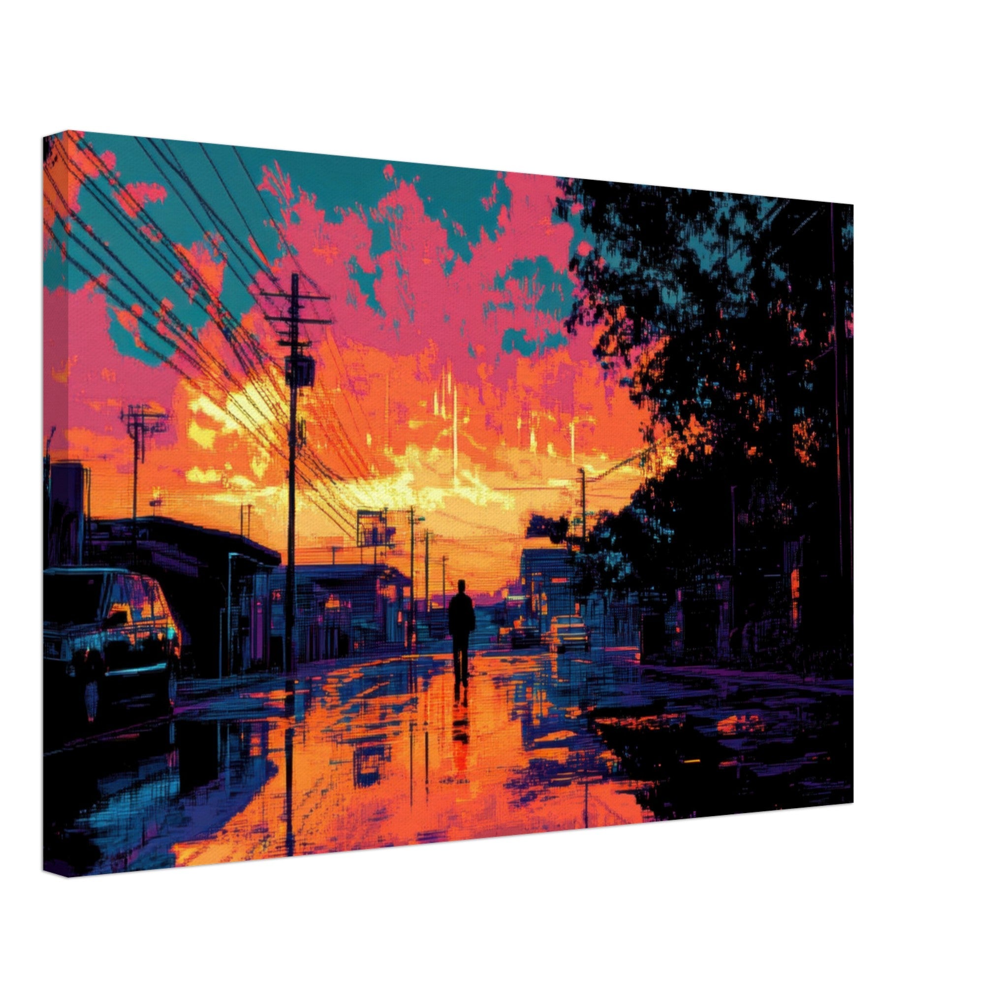 Canvas Landscape - A city where neon lights create impossible rifle 3 - Ai Art Force