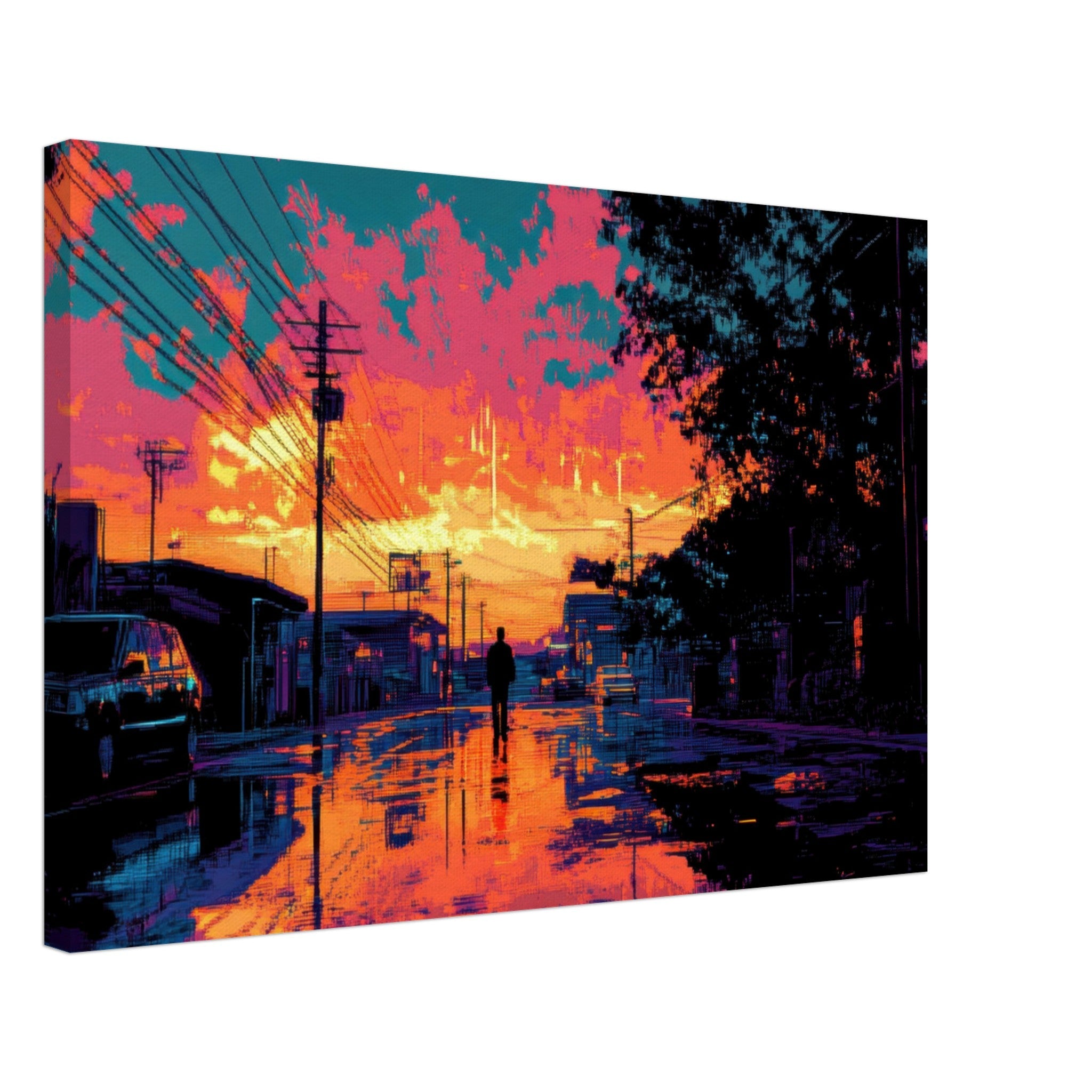Canvas Landscape - A city where neon lights create impossible rifle 3 - Ai Art Force