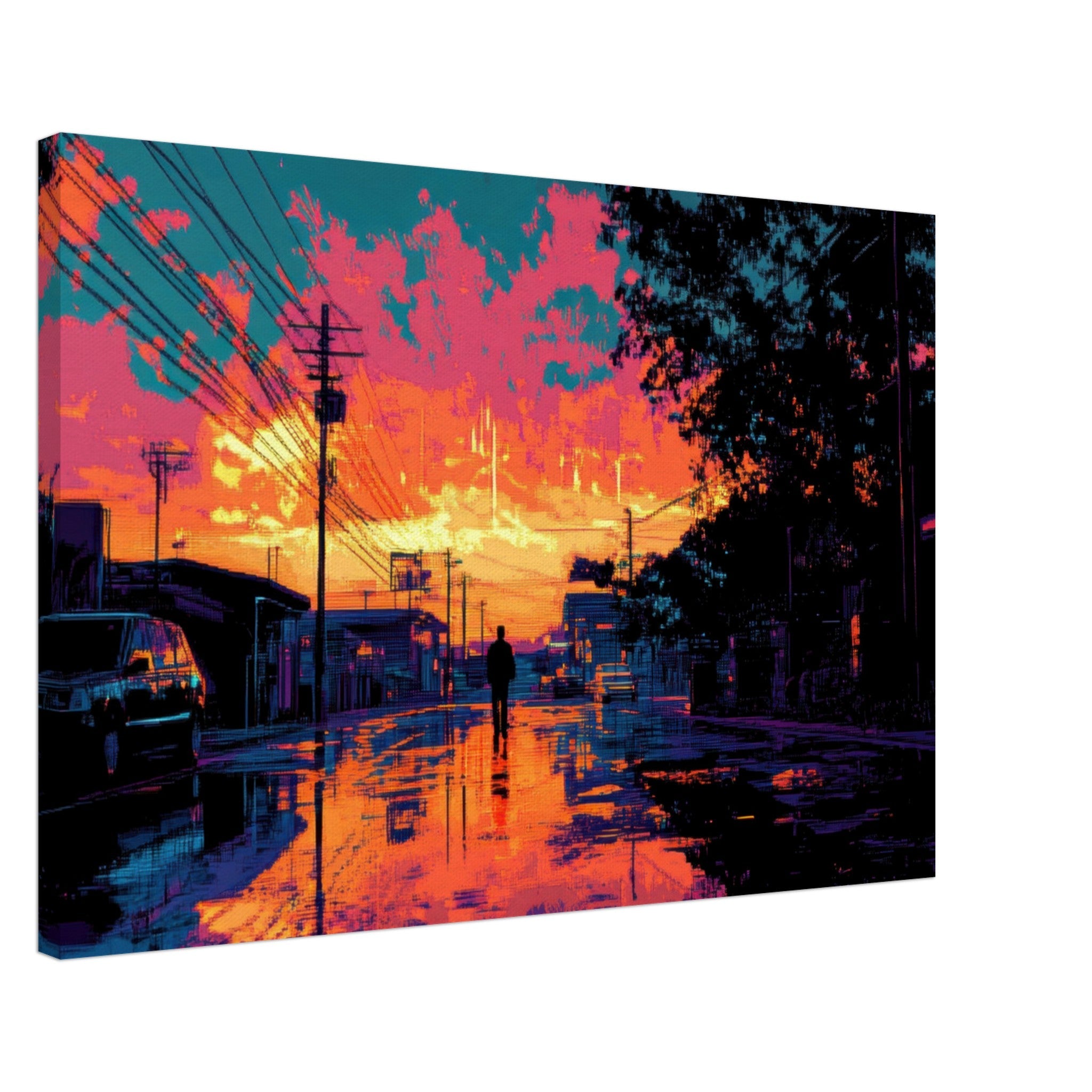 Canvas Landscape - A city where neon lights create impossible rifle 3 - Ai Art Force