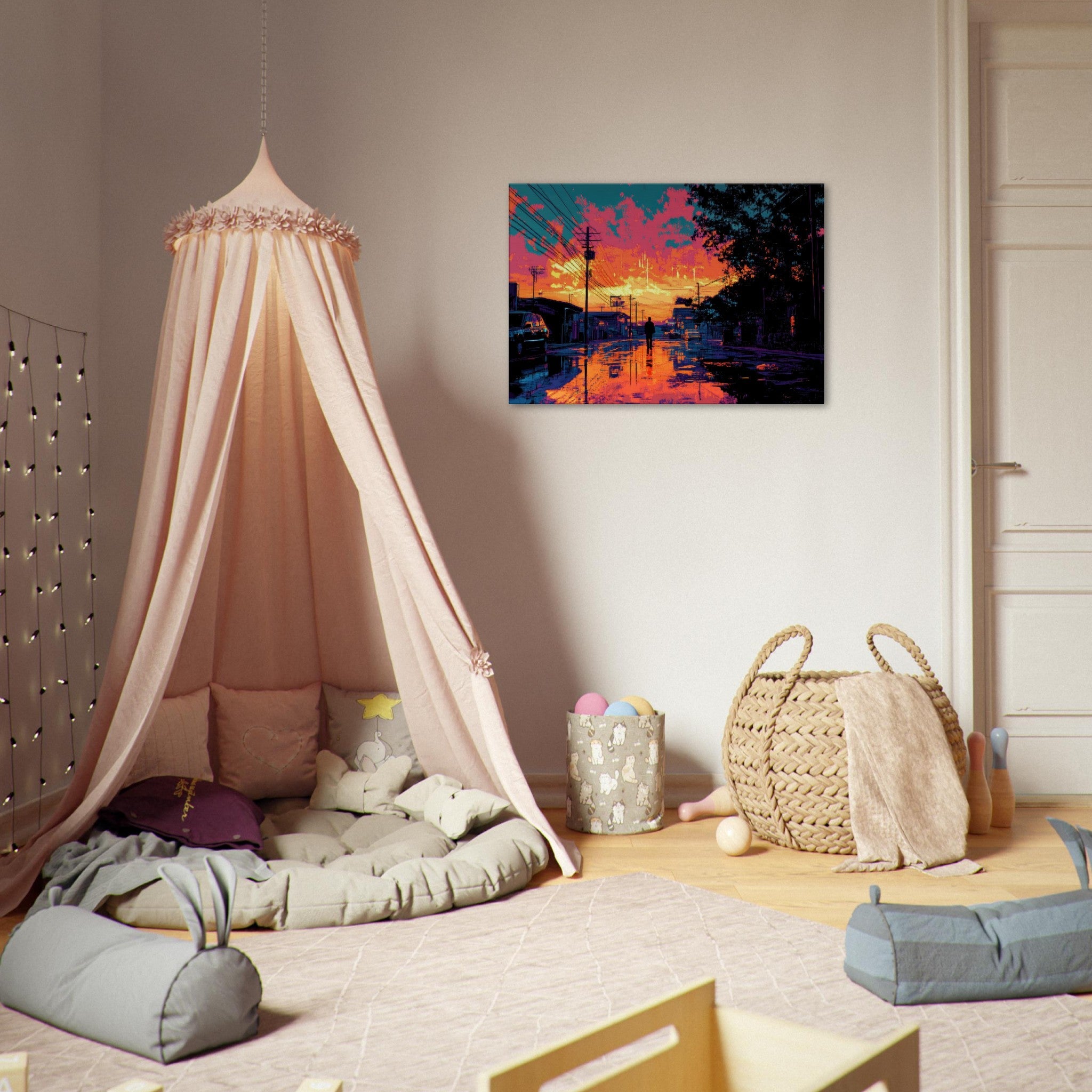 Canvas Landscape - A city where neon lights create impossible rifle 3 - Ai Art Force