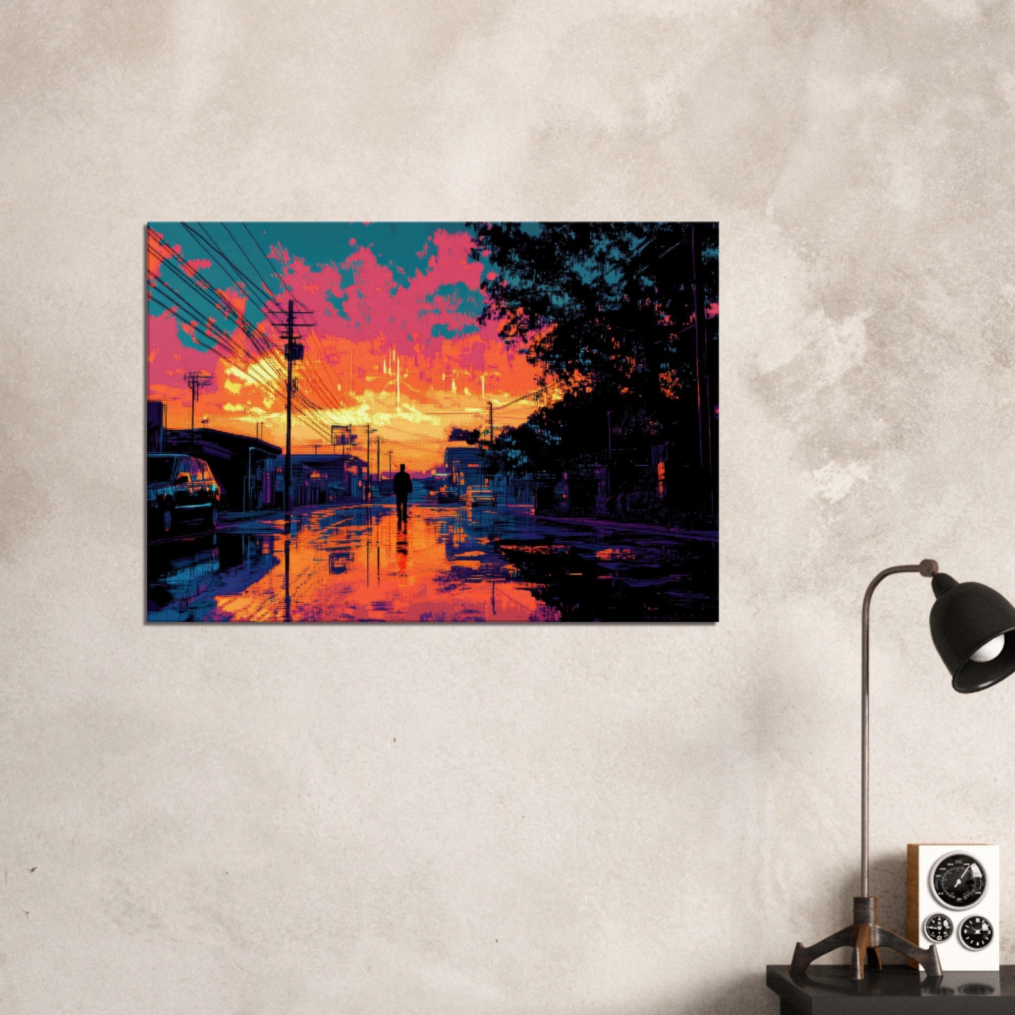 Canvas Landscape - A city where neon lights create impossible rifle 3 - Ai Art Force