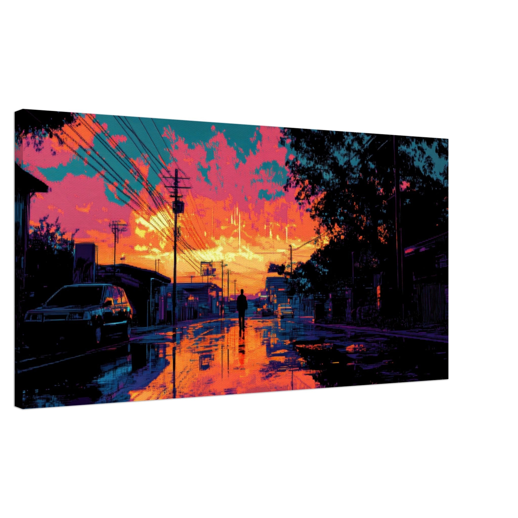 Canvas Landscape - A city where neon lights create impossible rifle 3 - Ai Art Force