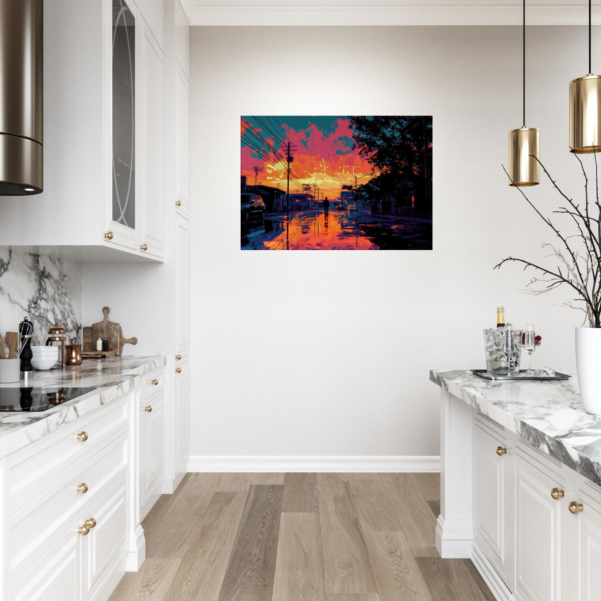 Canvas Landscape - A city where neon lights create impossible rifle 3 - Ai Art Force
