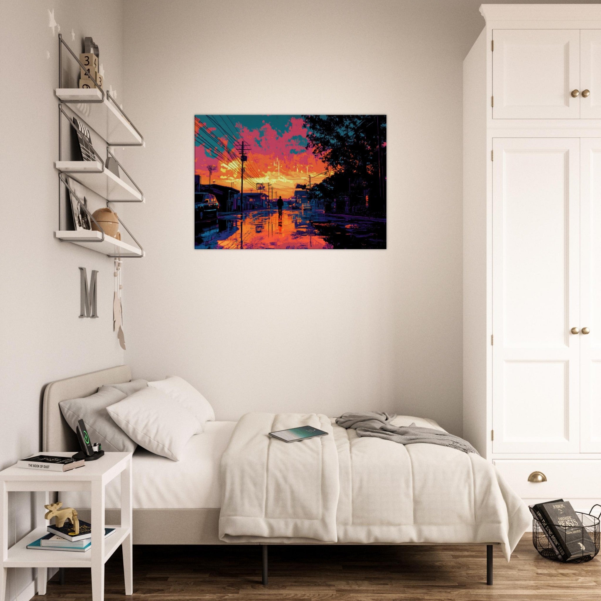 Canvas Landscape - A city where neon lights create impossible rifle 3 - Ai Art Force