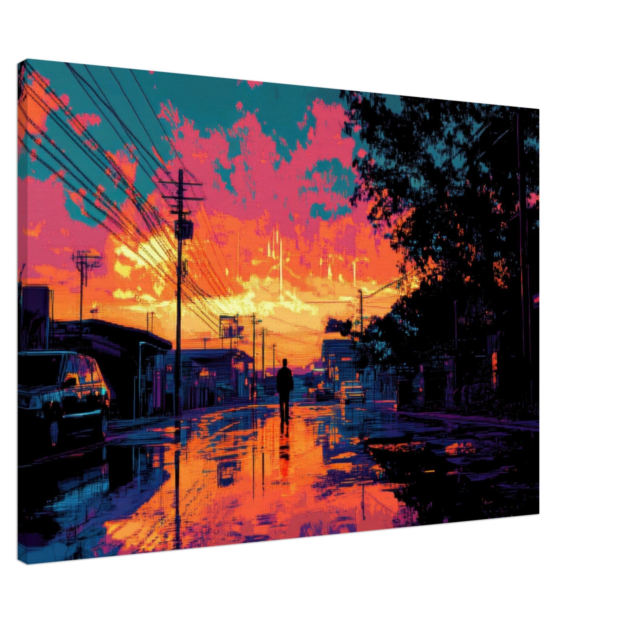 Canvas Landscape - A city where neon lights create impossible rifle 3 - Ai Art Force