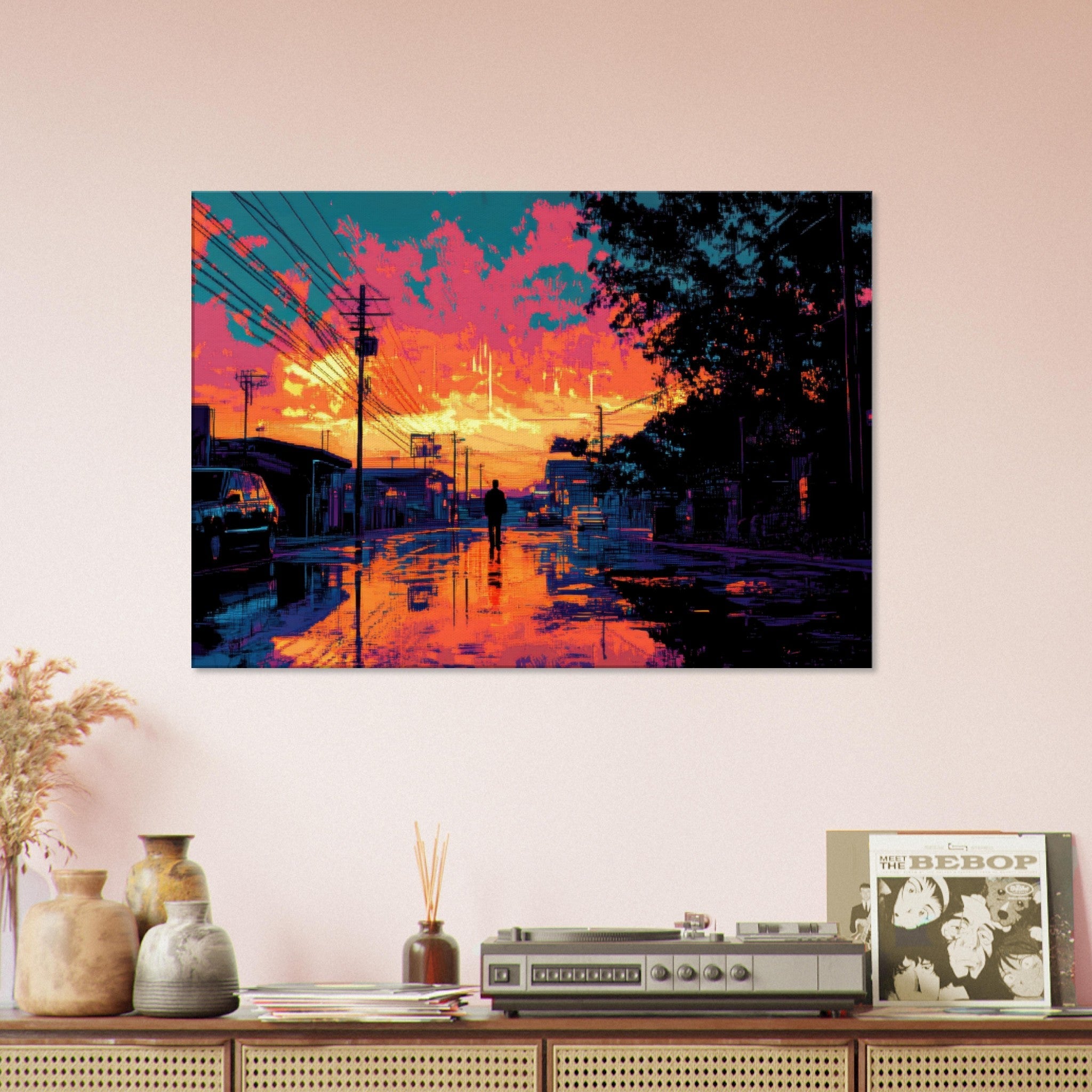 Canvas Landscape - A city where neon lights create impossible rifle 3 - Ai Art Force