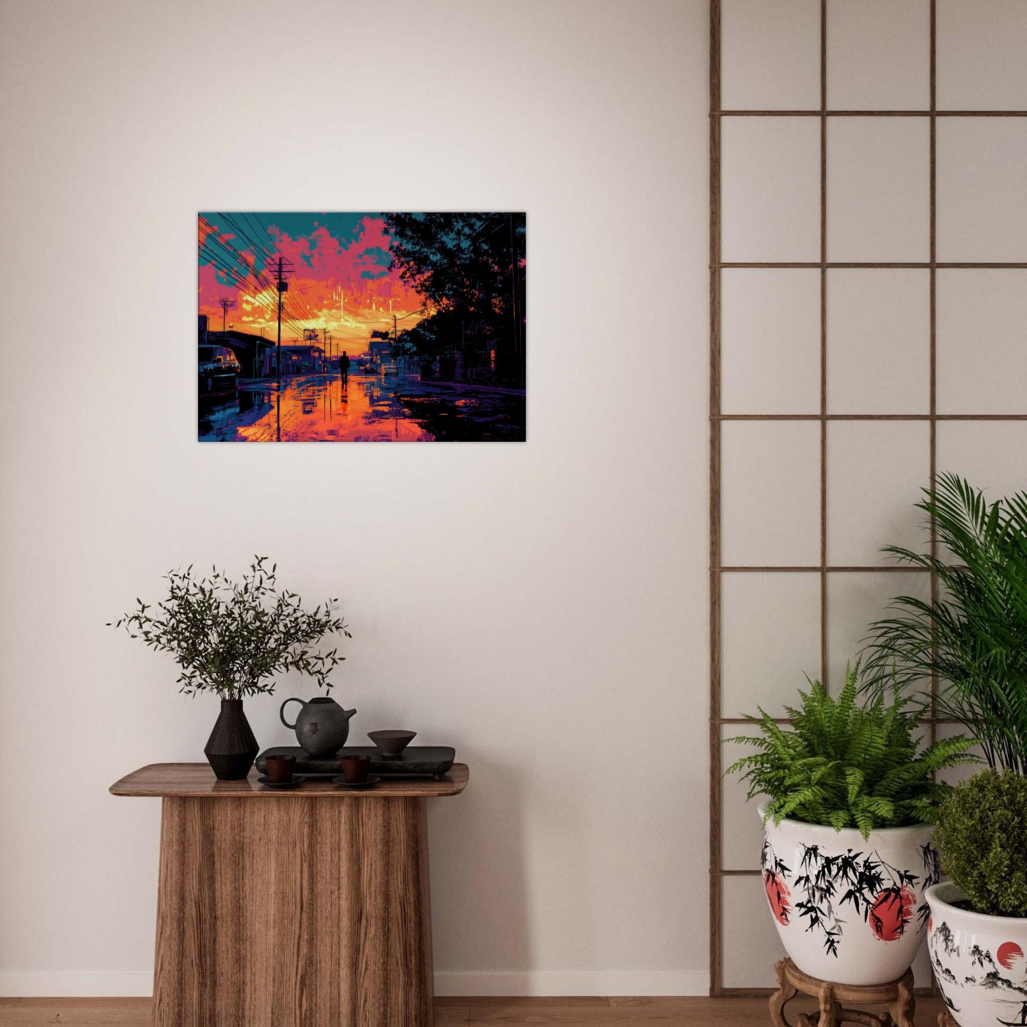 Canvas Landscape - A city where neon lights create impossible rifle 3 - Ai Art Force