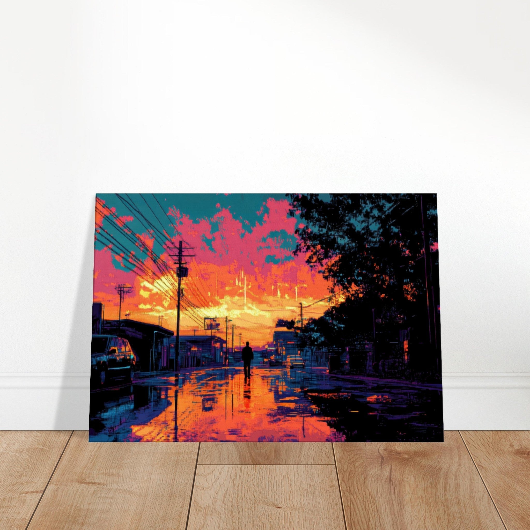Canvas Landscape - A city where neon lights create impossible rifle 3 - Ai Art Force